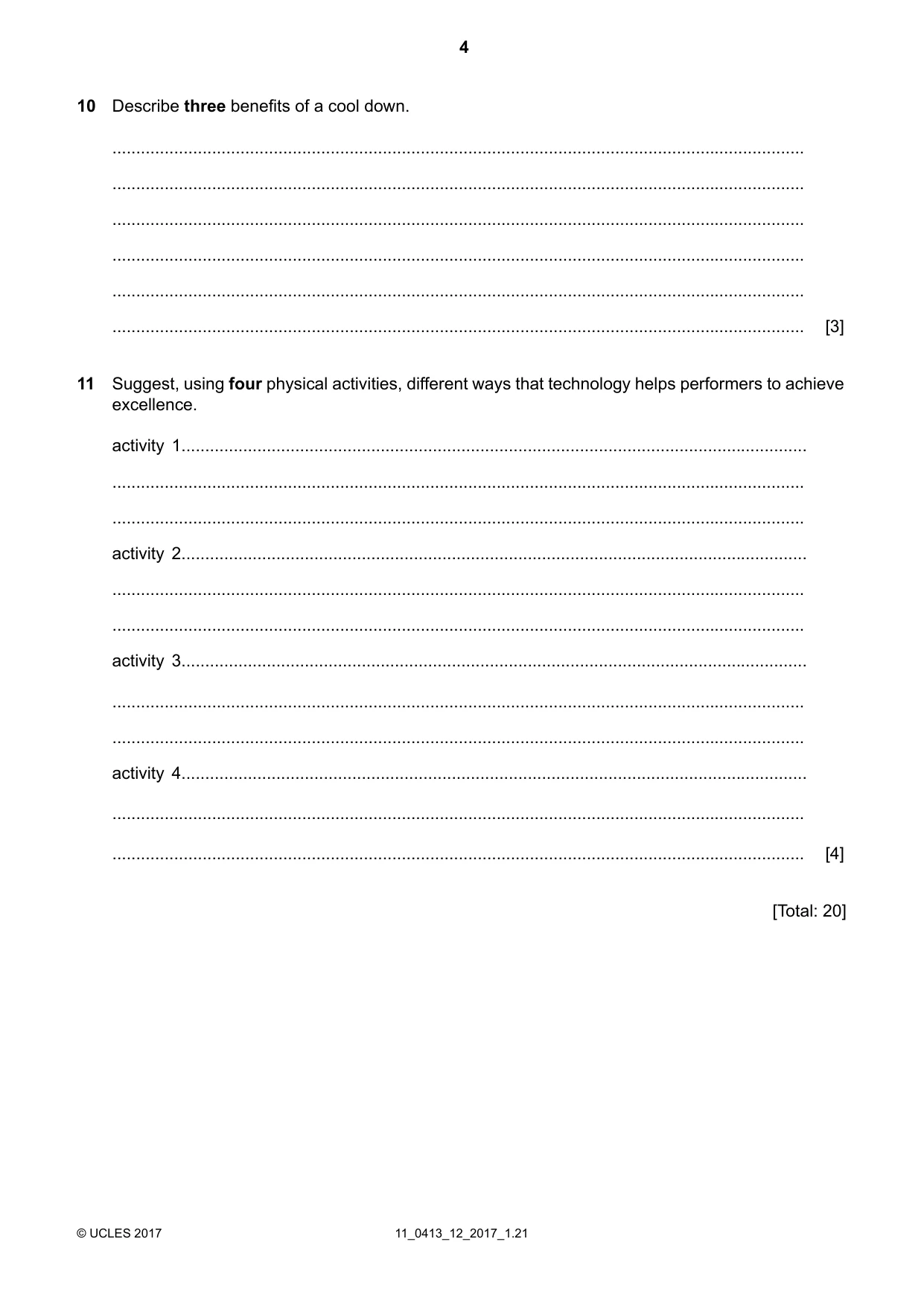Cambridge IGCSE Physical Education 0413 2017 Oct/Nov Paper 1 · Variant 2 question paper, page 4 of 16