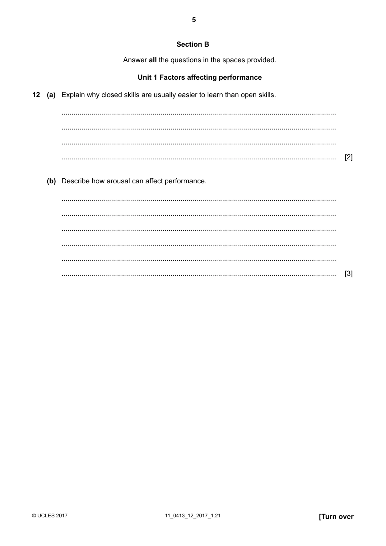 Cambridge IGCSE Physical Education 0413 2017 Oct/Nov Paper 1 · Variant 2 question paper, page 5 of 16