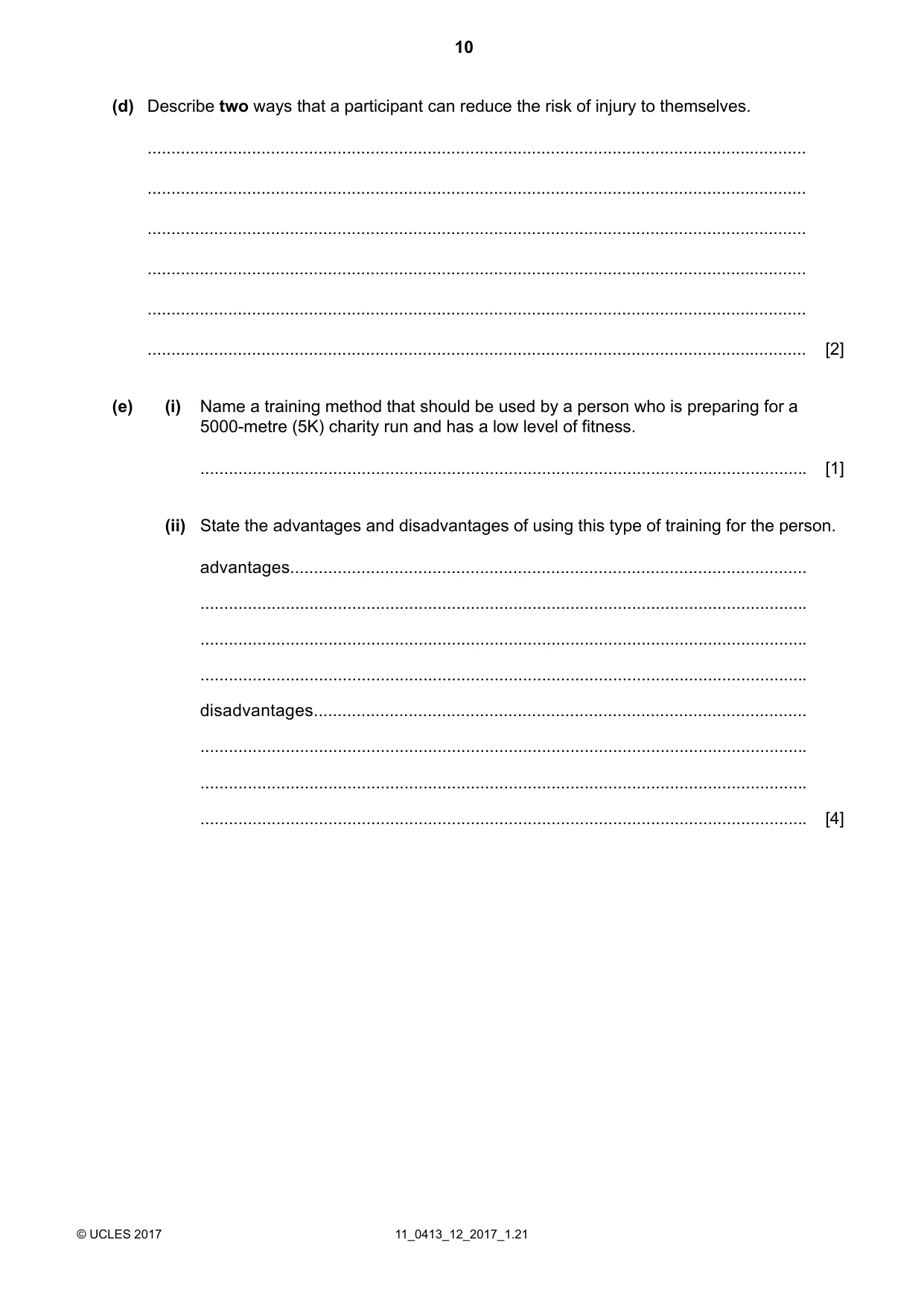 Cambridge IGCSE Physical Education 0413 2017 Oct/Nov Paper 1 · Variant 2 question paper, page 10 of 16