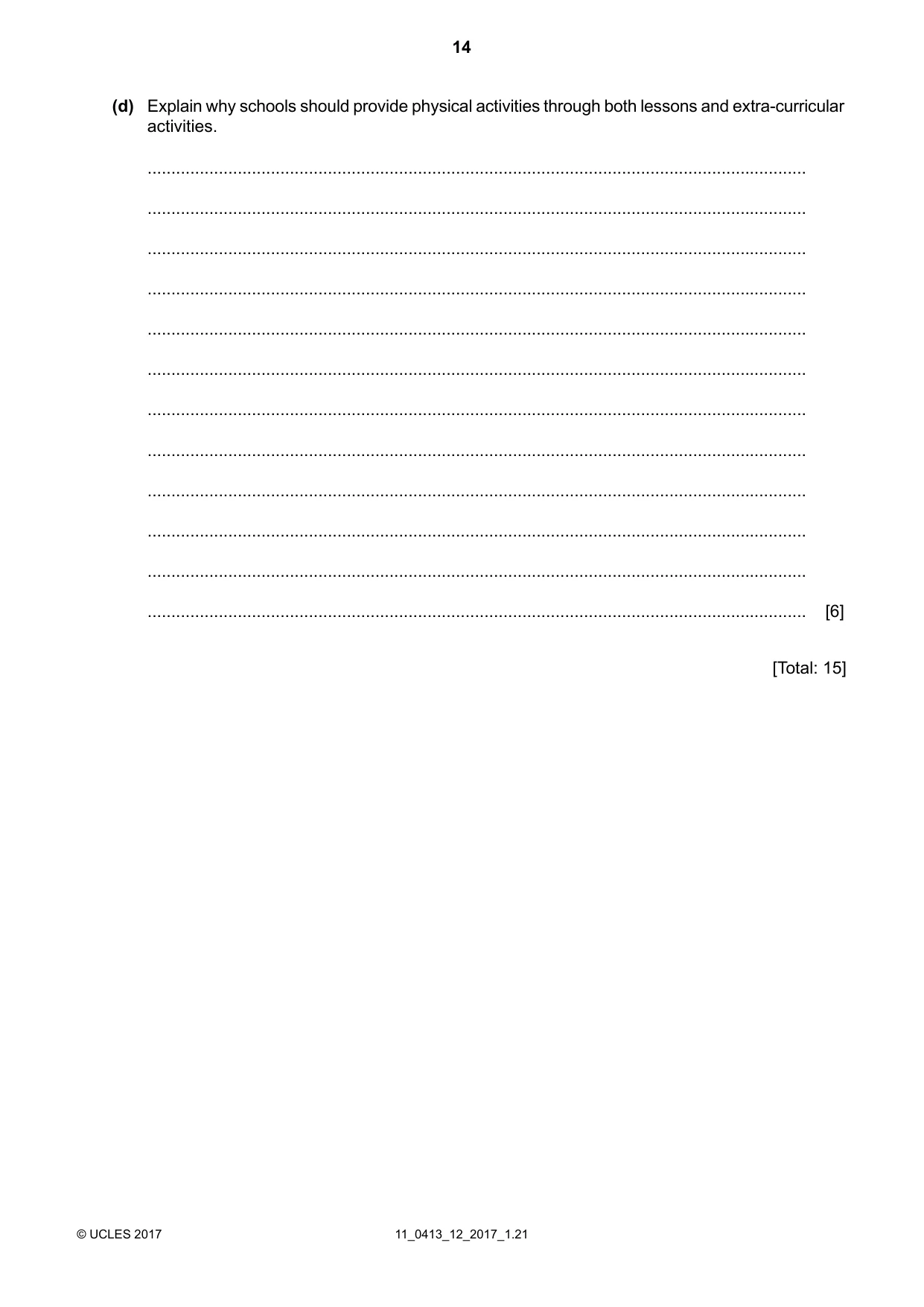 Cambridge IGCSE Physical Education 0413 2017 Oct/Nov Paper 1 · Variant 2 question paper, page 14 of 16