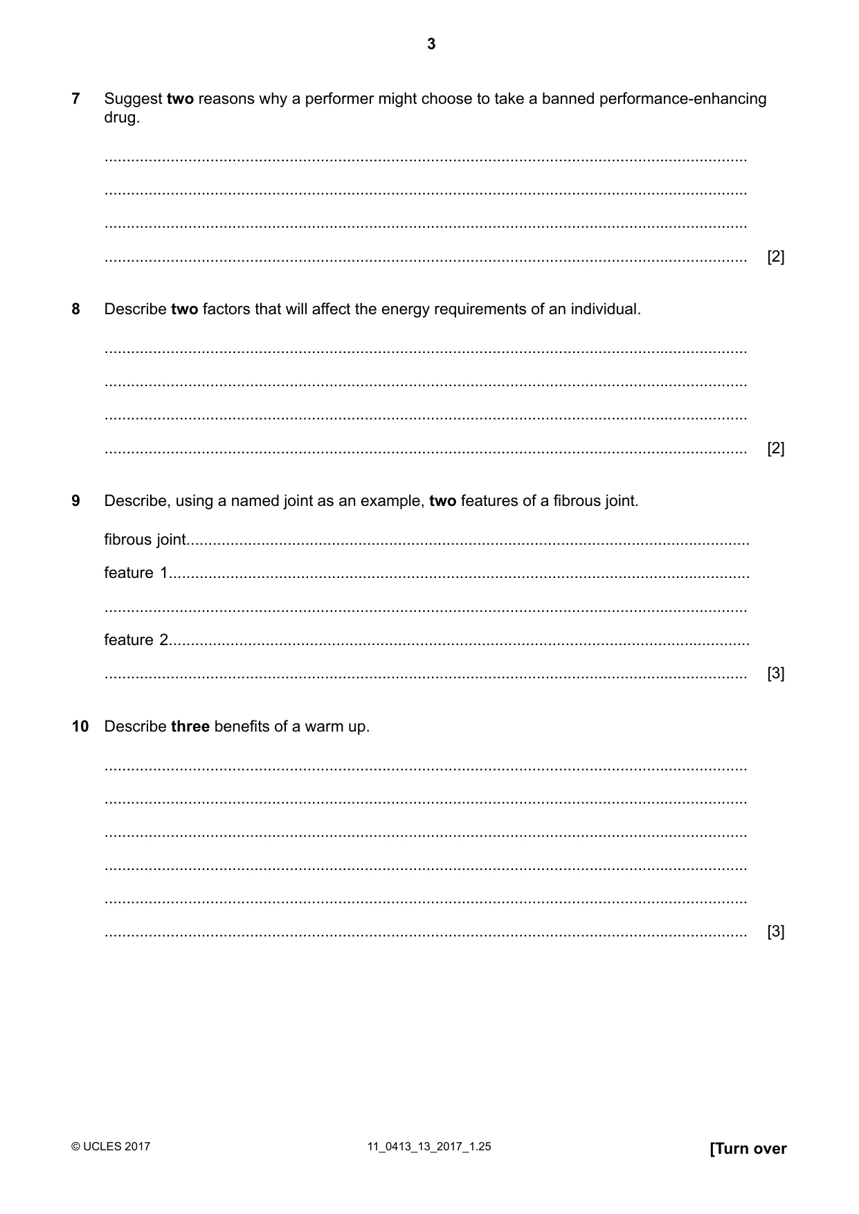 Cambridge IGCSE Physical Education 0413 2017 Oct/Nov Paper 1 · Variant 3 question paper, page 3 of 12