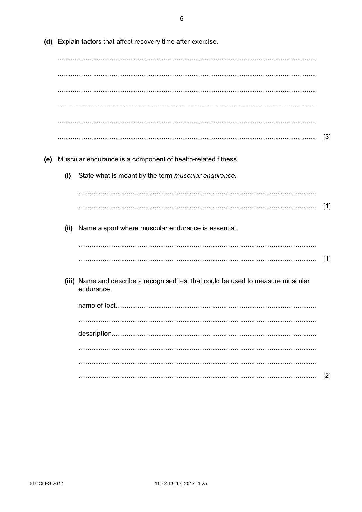 Cambridge IGCSE Physical Education 0413 2017 Oct/Nov Paper 1 · Variant 3 question paper, page 6 of 12
