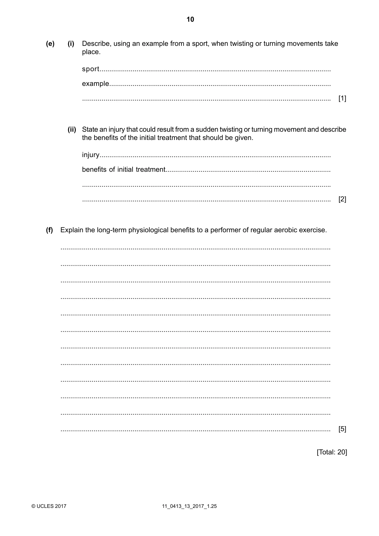 Cambridge IGCSE Physical Education 0413 2017 Oct/Nov Paper 1 · Variant 3 question paper, page 10 of 12