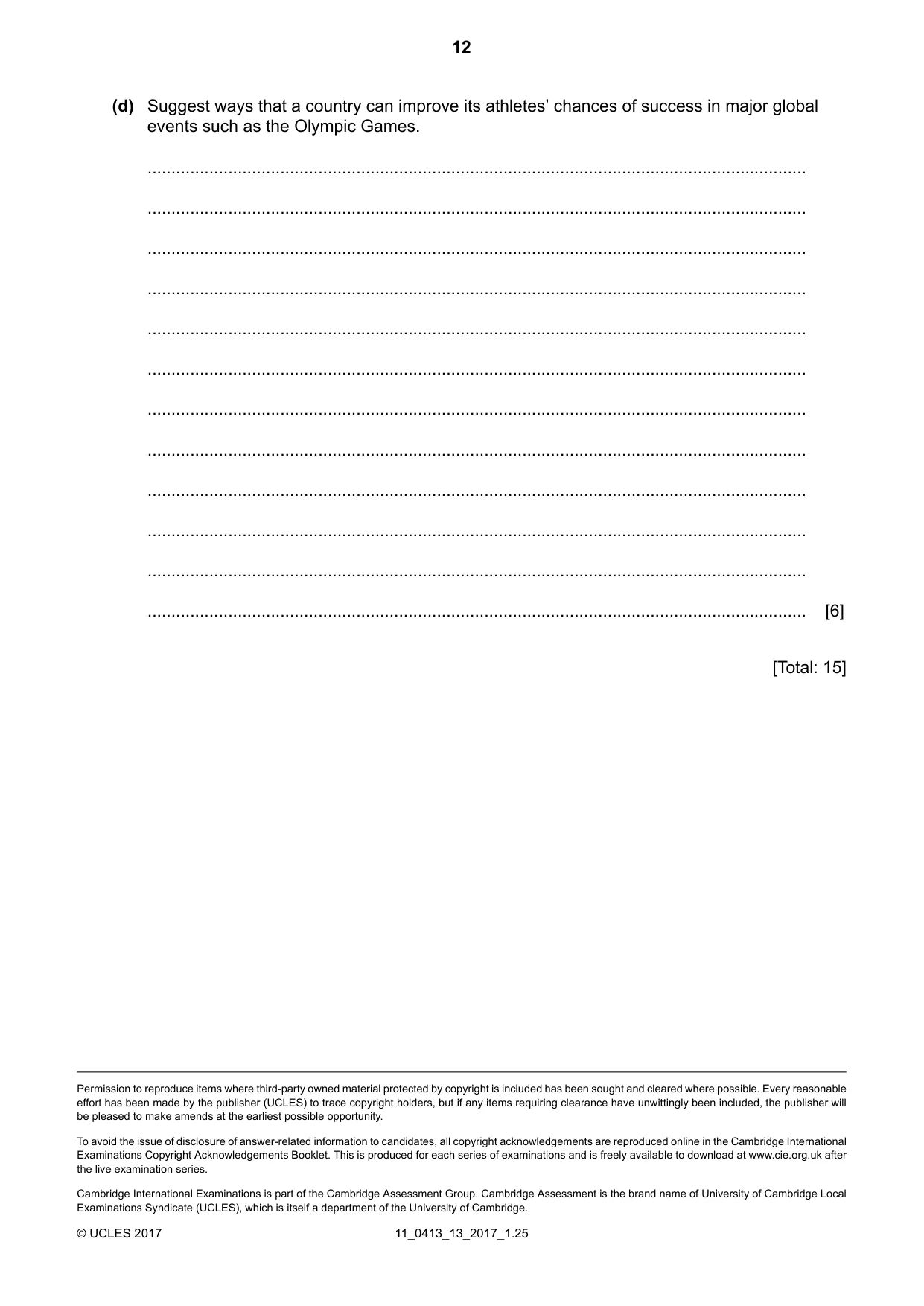 Cambridge IGCSE Physical Education 0413 2017 Oct/Nov Paper 1 · Variant 3 question paper, page 12 of 12