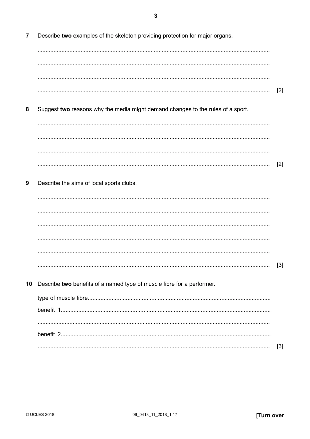 Cambridge IGCSE Physical Education 0413 2018 May/June Paper 1 · Variant 1 question paper, page 3 of 12