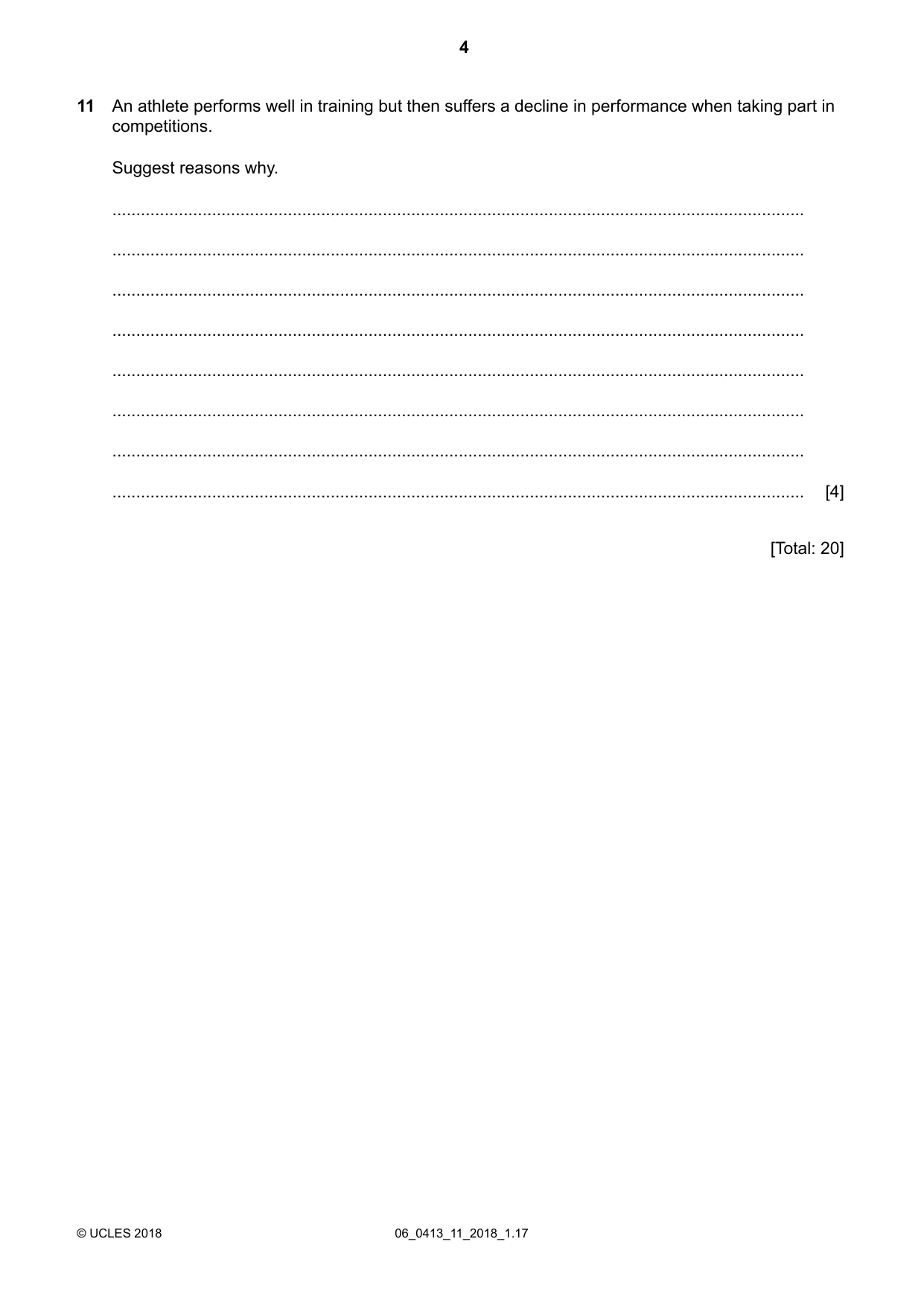 Cambridge IGCSE Physical Education 0413 2018 May/June Paper 1 · Variant 1 question paper, page 4 of 12