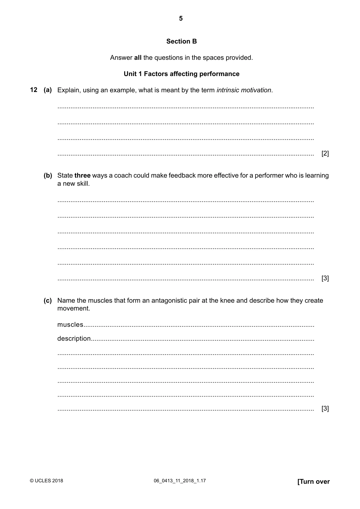 Cambridge IGCSE Physical Education 0413 2018 May/June Paper 1 · Variant 1 question paper, page 5 of 12