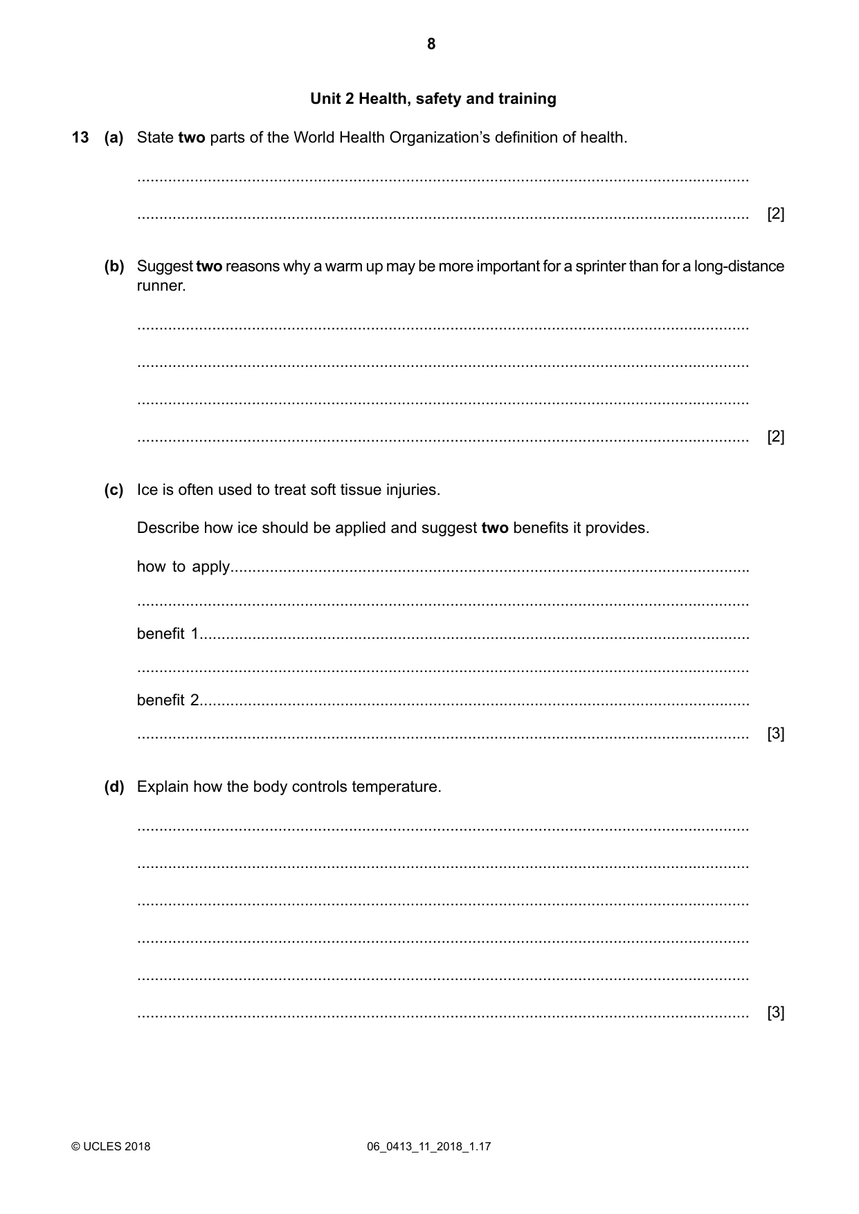 Cambridge IGCSE Physical Education 0413 2018 May/June Paper 1 · Variant 1 question paper, page 8 of 12