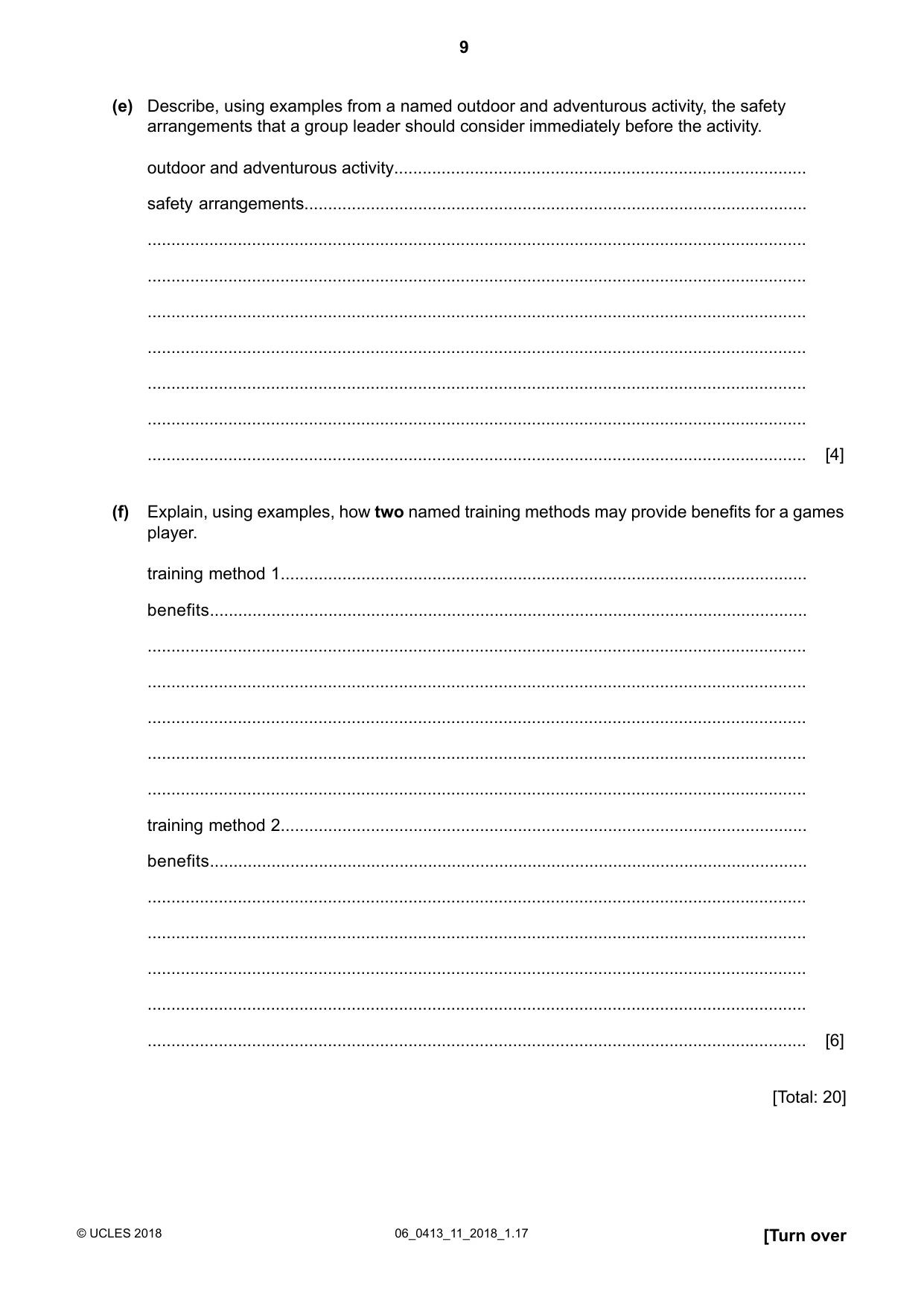 Cambridge IGCSE Physical Education 0413 2018 May/June Paper 1 · Variant 1 question paper, page 9 of 12