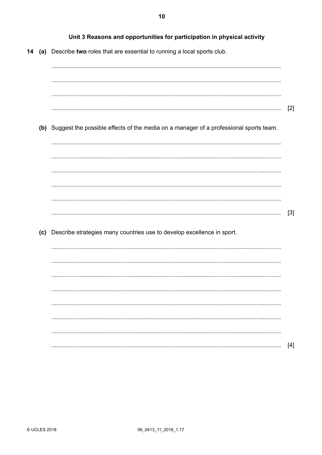 Cambridge IGCSE Physical Education 0413 2018 May/June Paper 1 · Variant 1 question paper, page 10 of 12