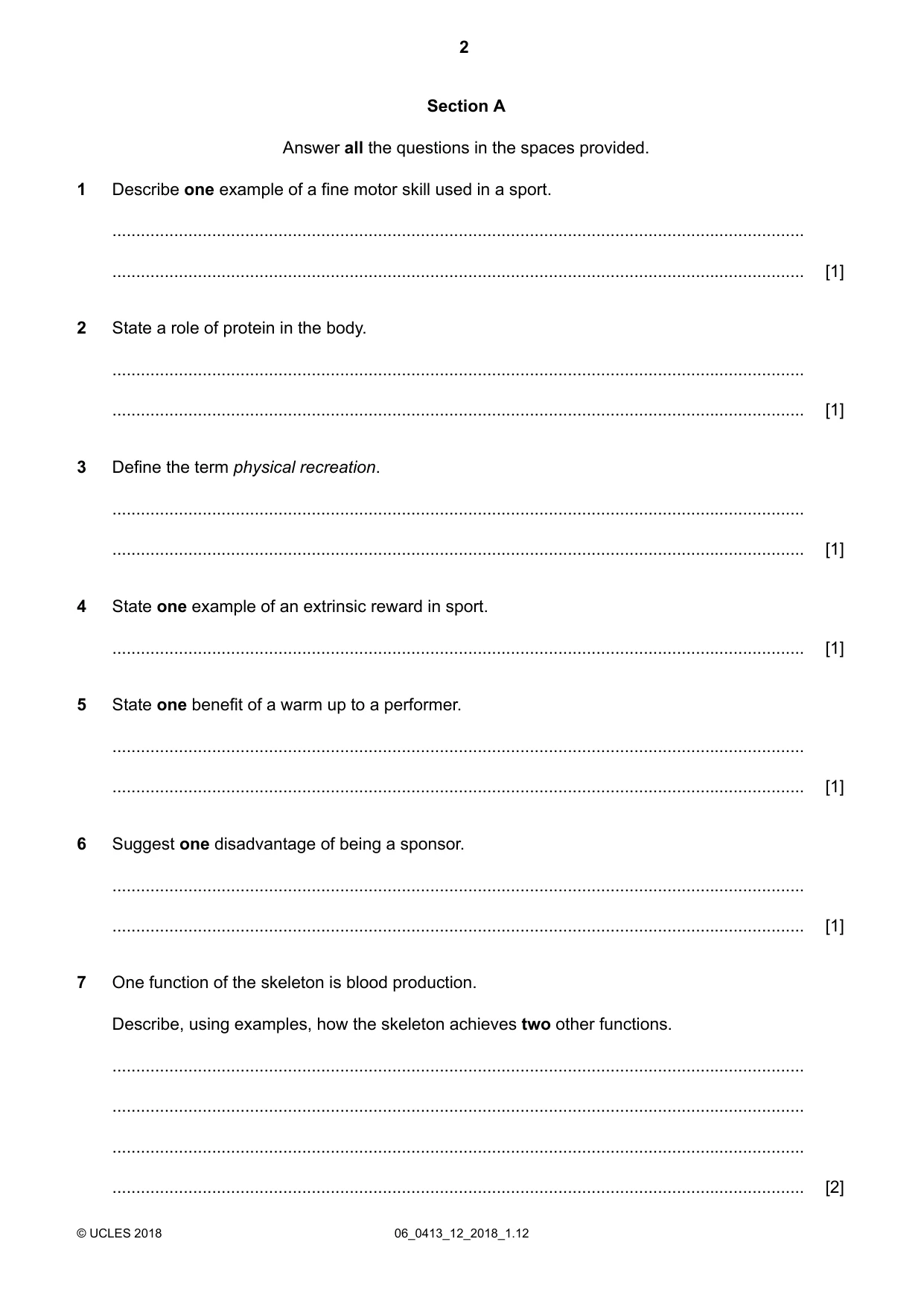 Cambridge IGCSE Physical Education 0413 2018 May/June Paper 1 · Variant 2 question paper, page 2 of 12
