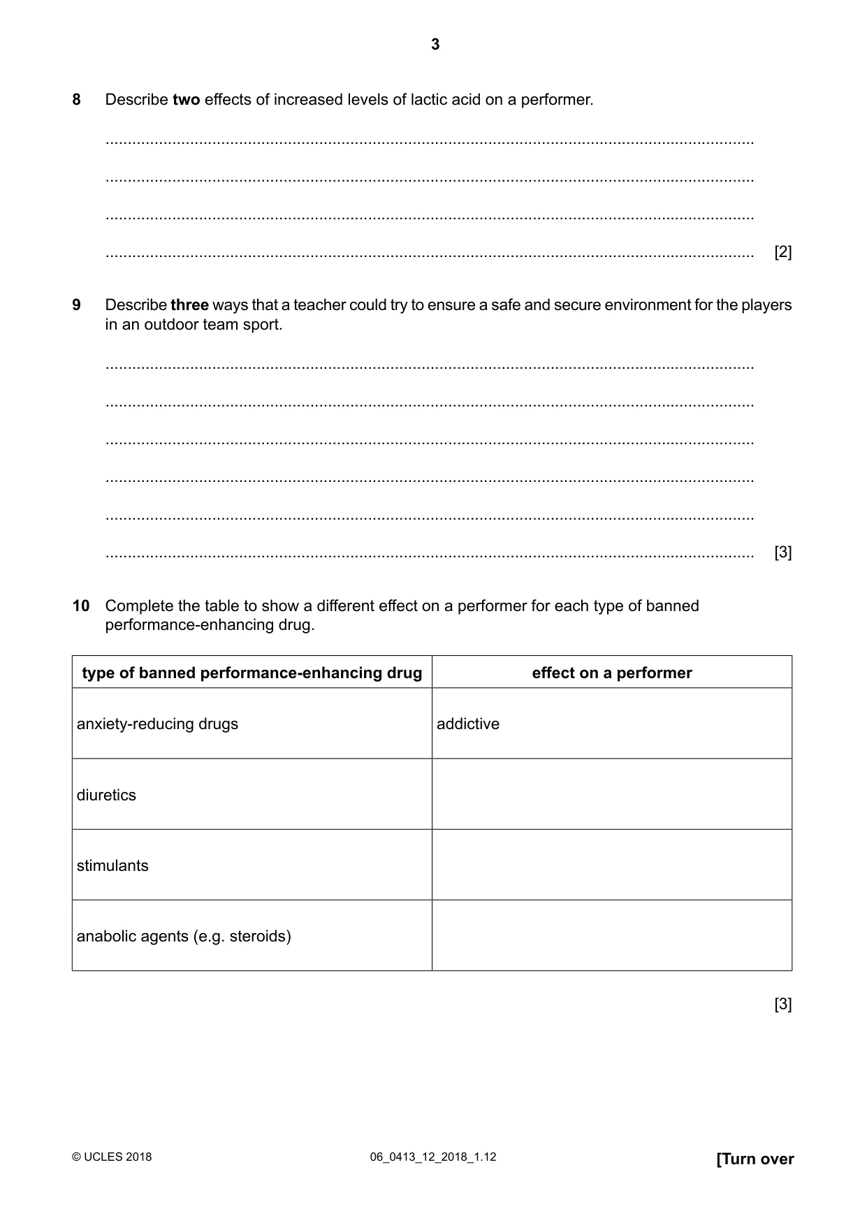 Cambridge IGCSE Physical Education 0413 2018 May/June Paper 1 · Variant 2 question paper, page 3 of 12