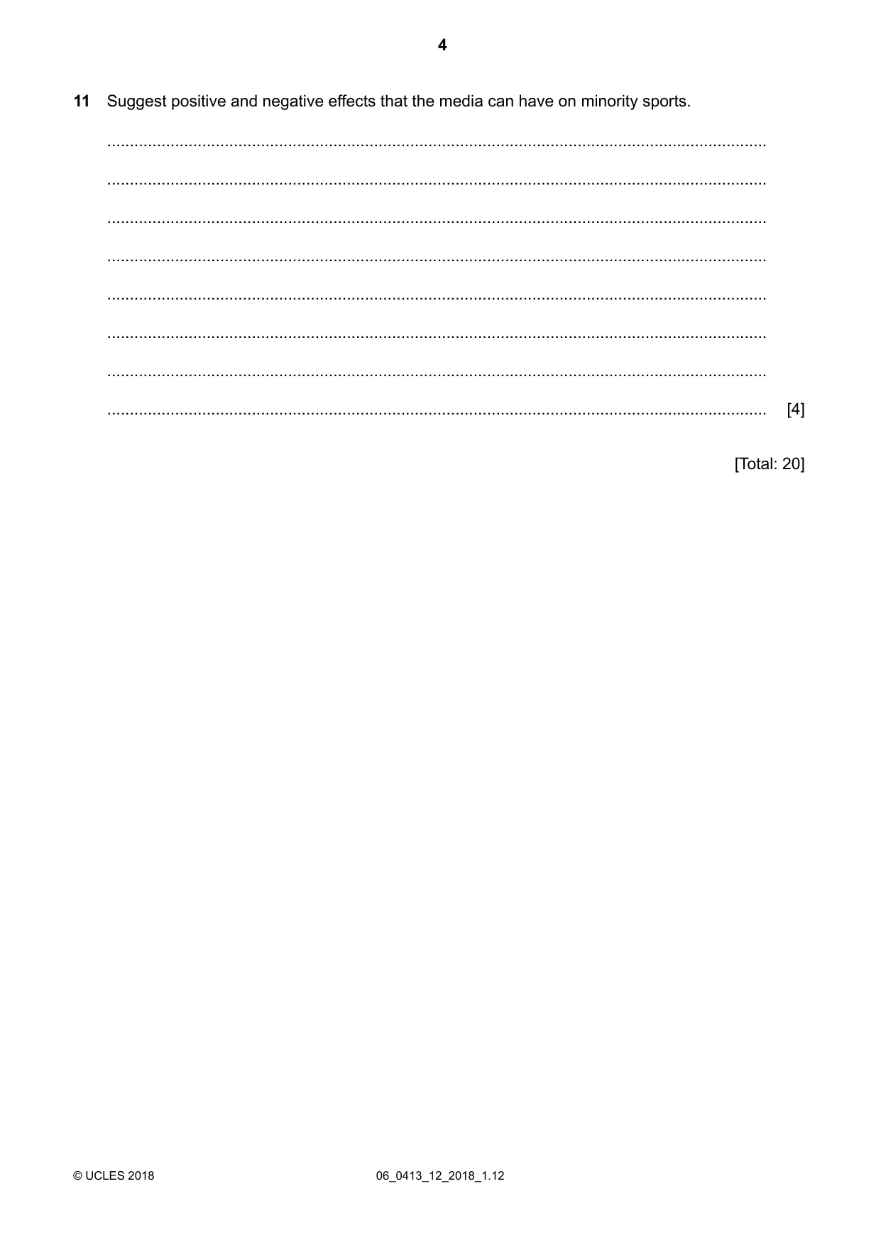 Cambridge IGCSE Physical Education 0413 2018 May/June Paper 1 · Variant 2 question paper, page 4 of 12