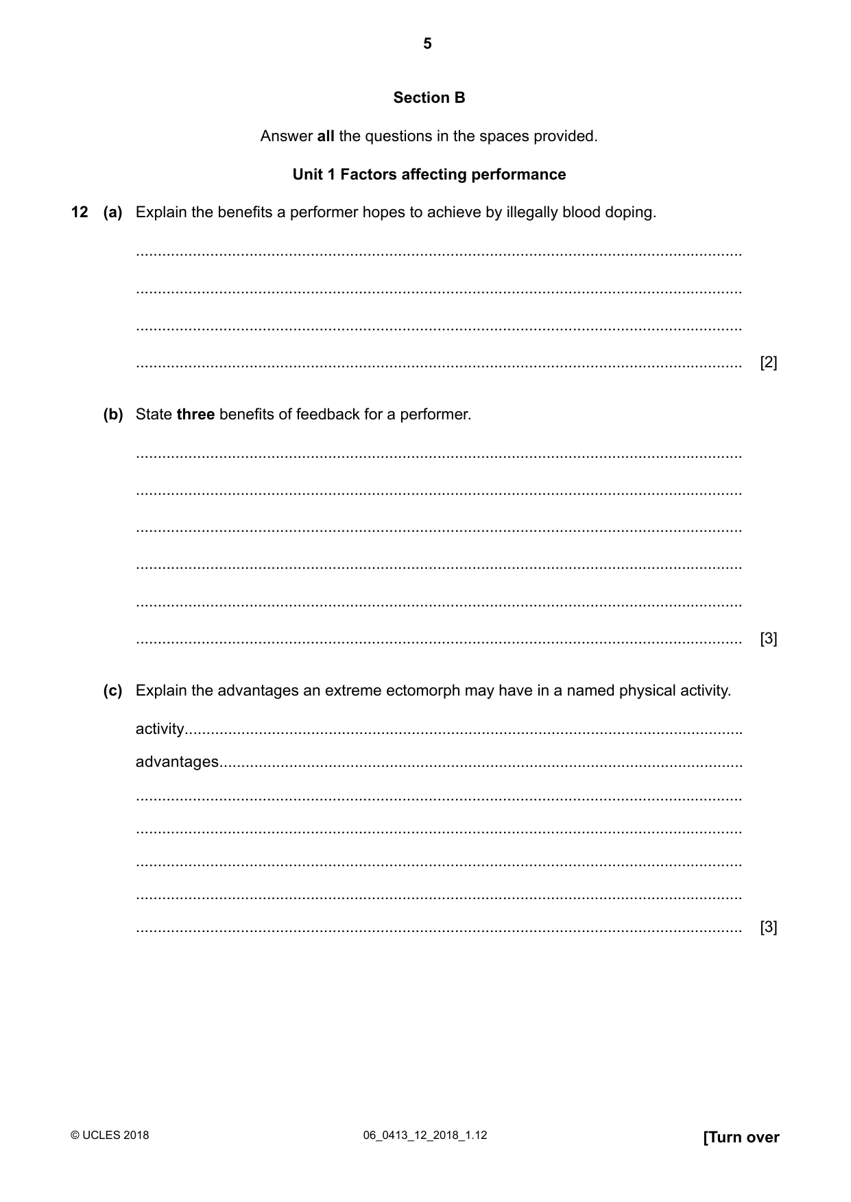 Cambridge IGCSE Physical Education 0413 2018 May/June Paper 1 · Variant 2 question paper, page 5 of 12