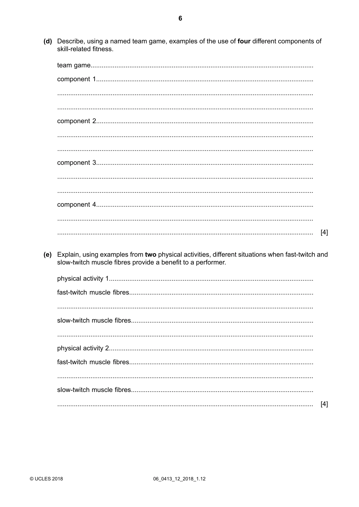 Cambridge IGCSE Physical Education 0413 2018 May/June Paper 1 · Variant 2 question paper, page 6 of 12