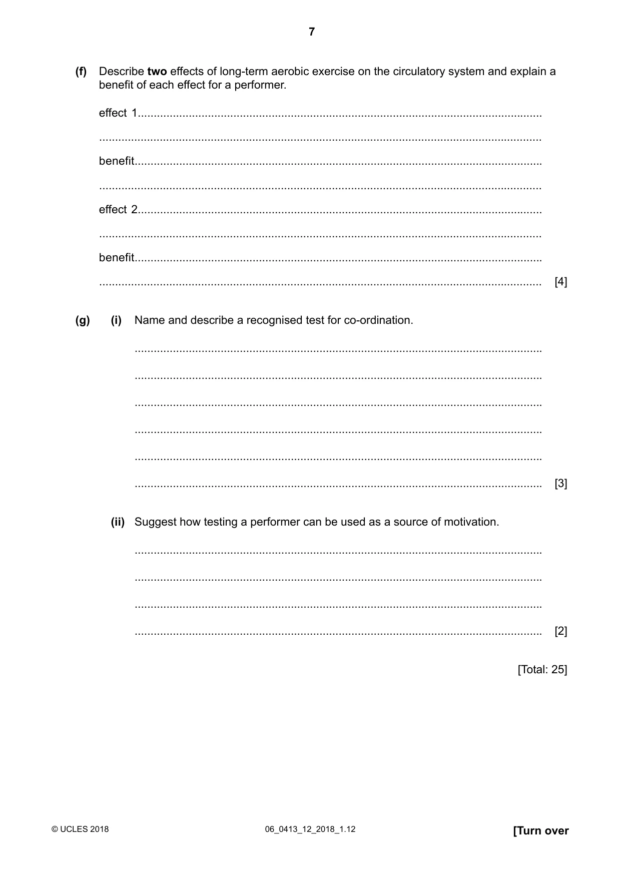 Cambridge IGCSE Physical Education 0413 2018 May/June Paper 1 · Variant 2 question paper, page 7 of 12