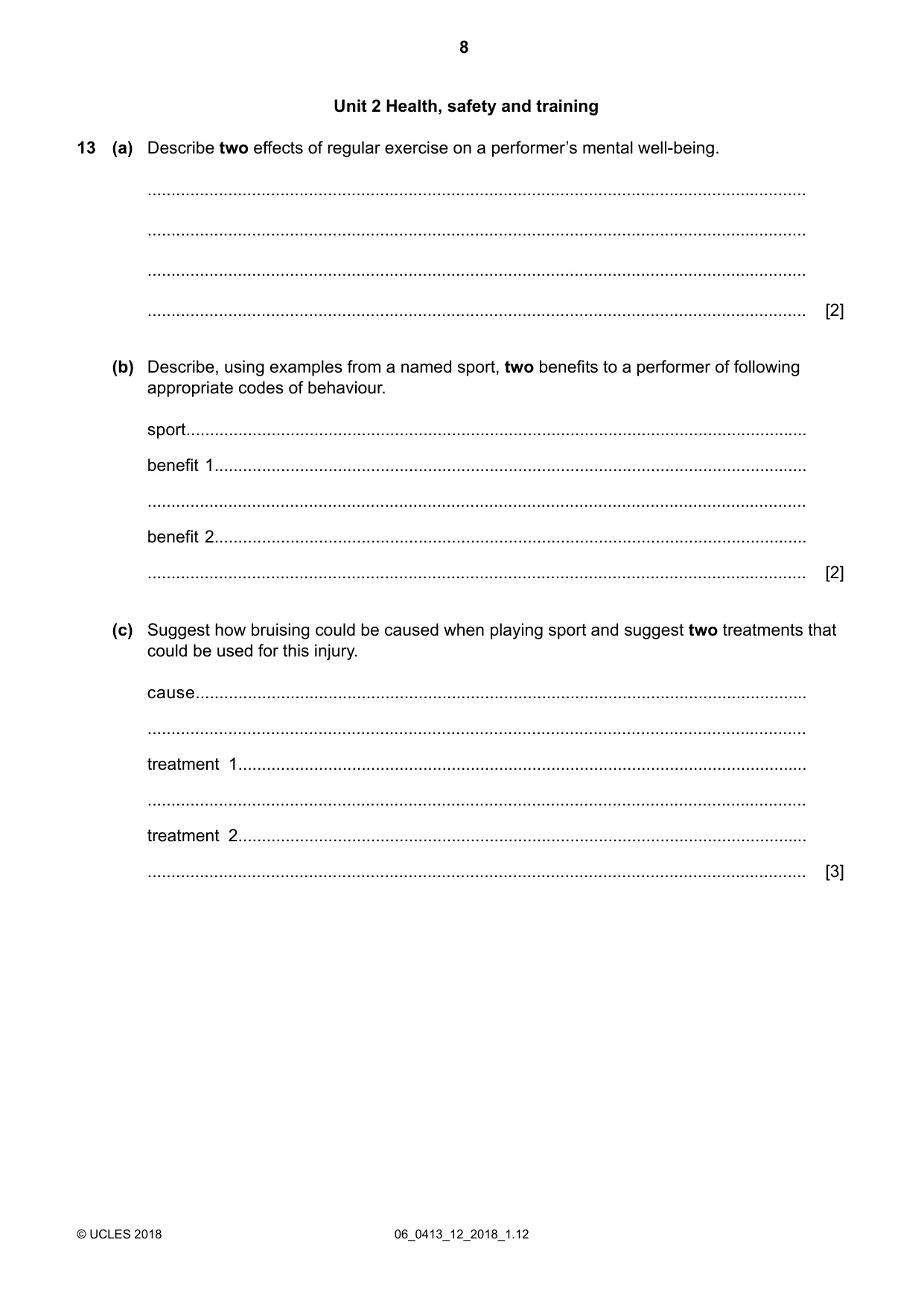 Cambridge IGCSE Physical Education 0413 2018 May/June Paper 1 · Variant 2 question paper, page 8 of 12