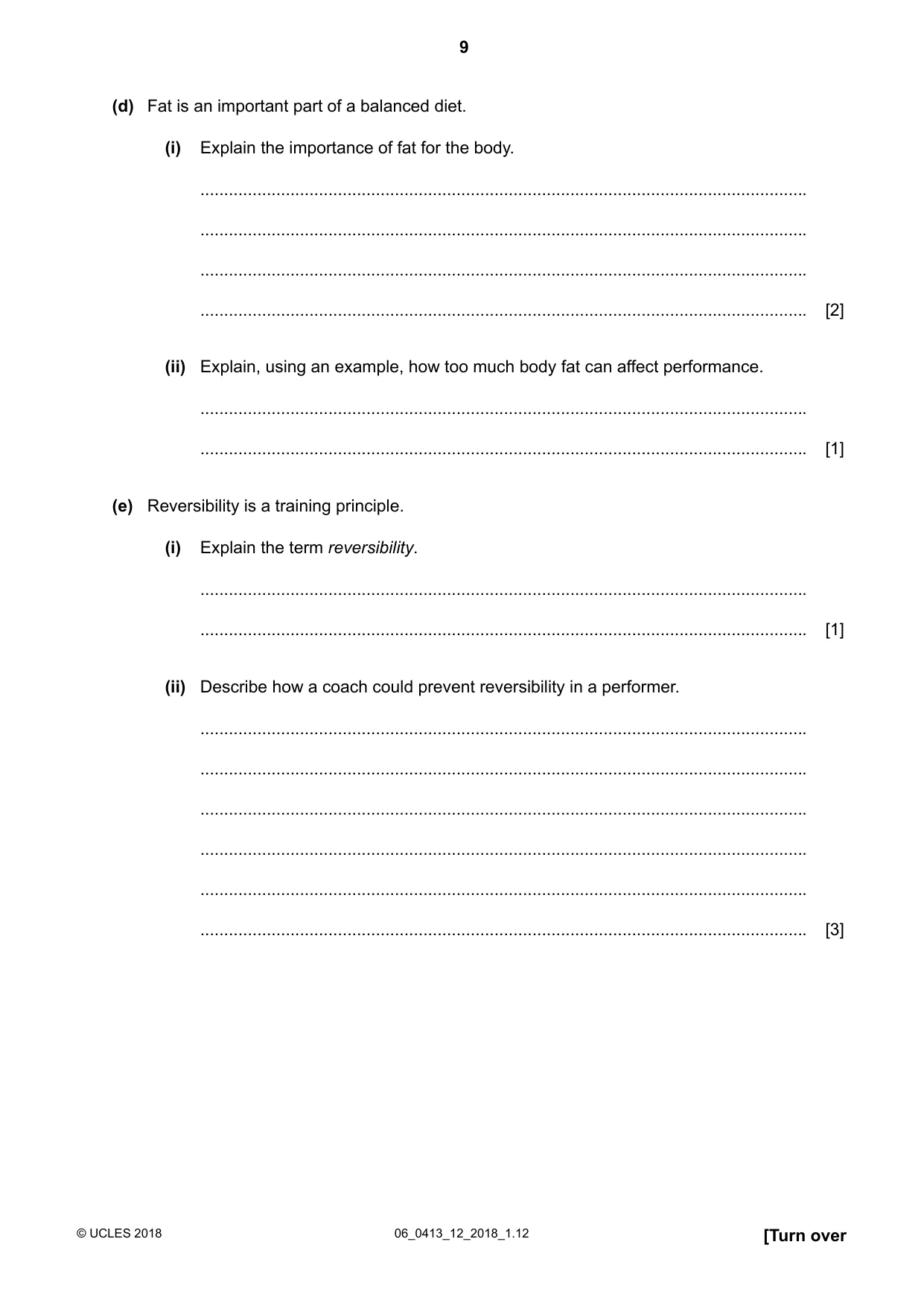 Cambridge IGCSE Physical Education 0413 2018 May/June Paper 1 · Variant 2 question paper, page 9 of 12