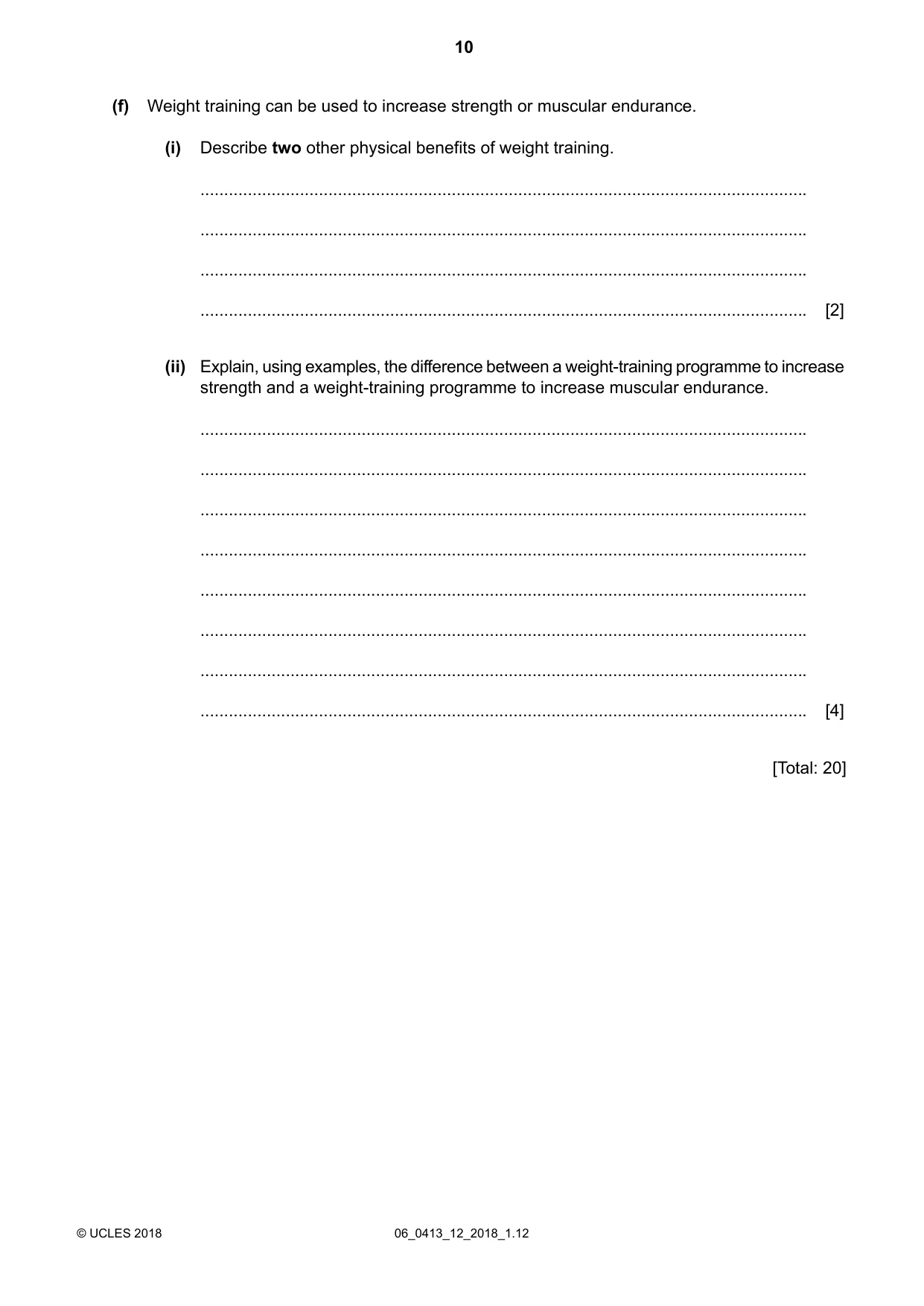 Cambridge IGCSE Physical Education 0413 2018 May/June Paper 1 · Variant 2 question paper, page 10 of 12