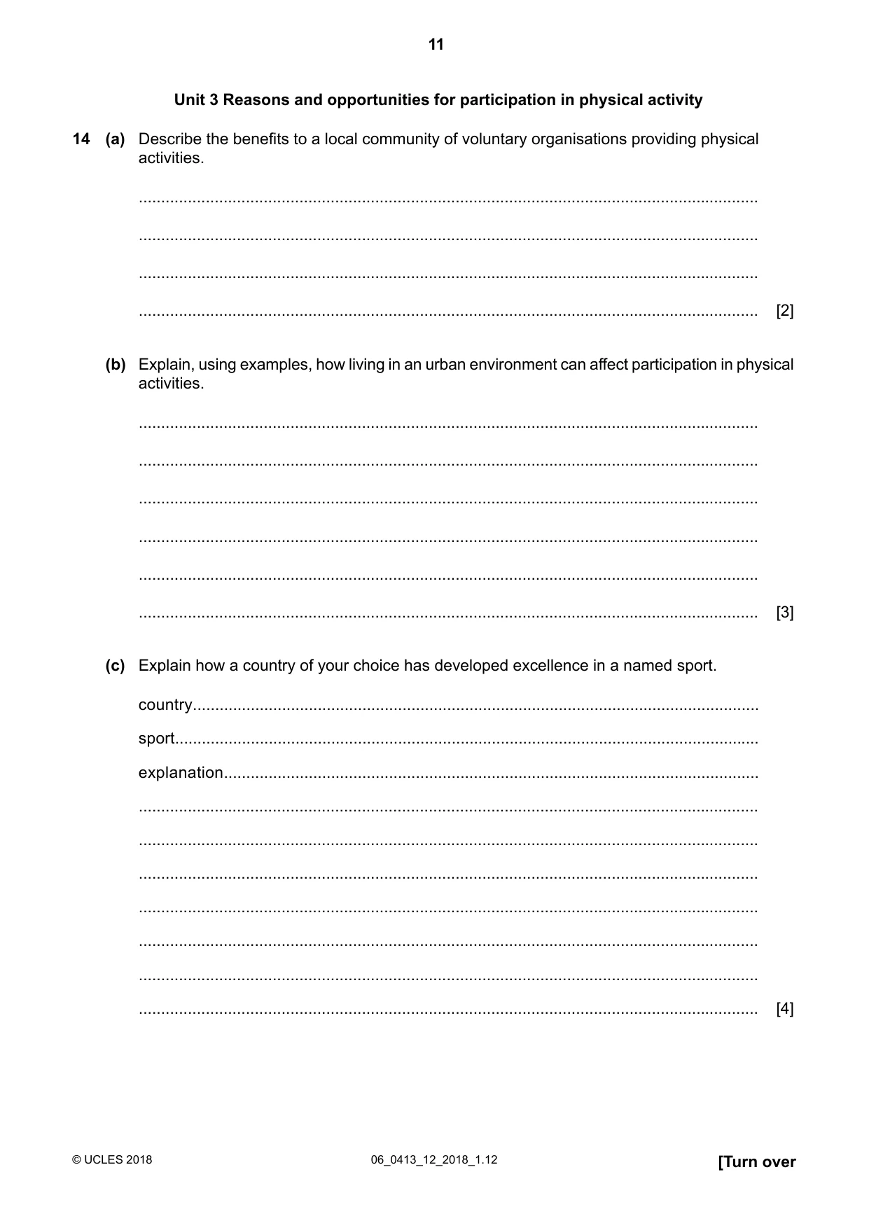 Cambridge IGCSE Physical Education 0413 2018 May/June Paper 1 · Variant 2 question paper, page 11 of 12