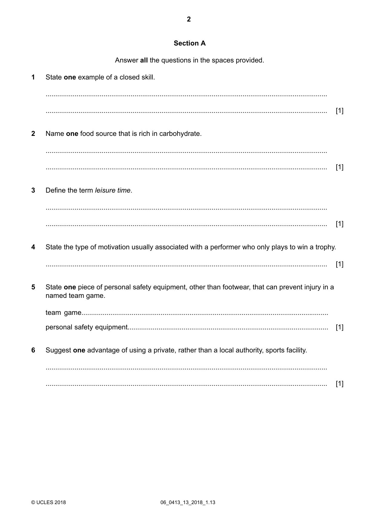Cambridge IGCSE Physical Education 0413 2018 May/June Paper 1 · Variant 3 question paper, page 2 of 12