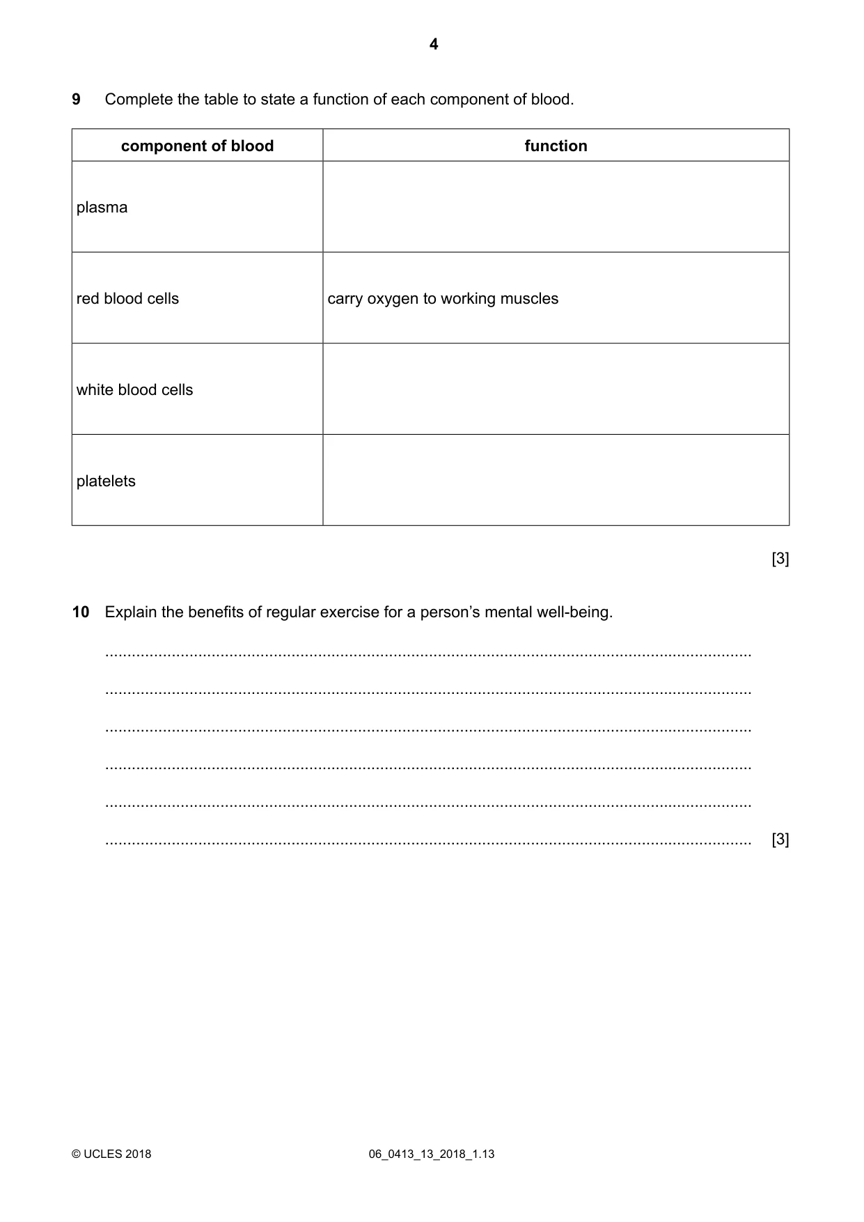 Cambridge IGCSE Physical Education 0413 2018 May/June Paper 1 · Variant 3 question paper, page 4 of 12