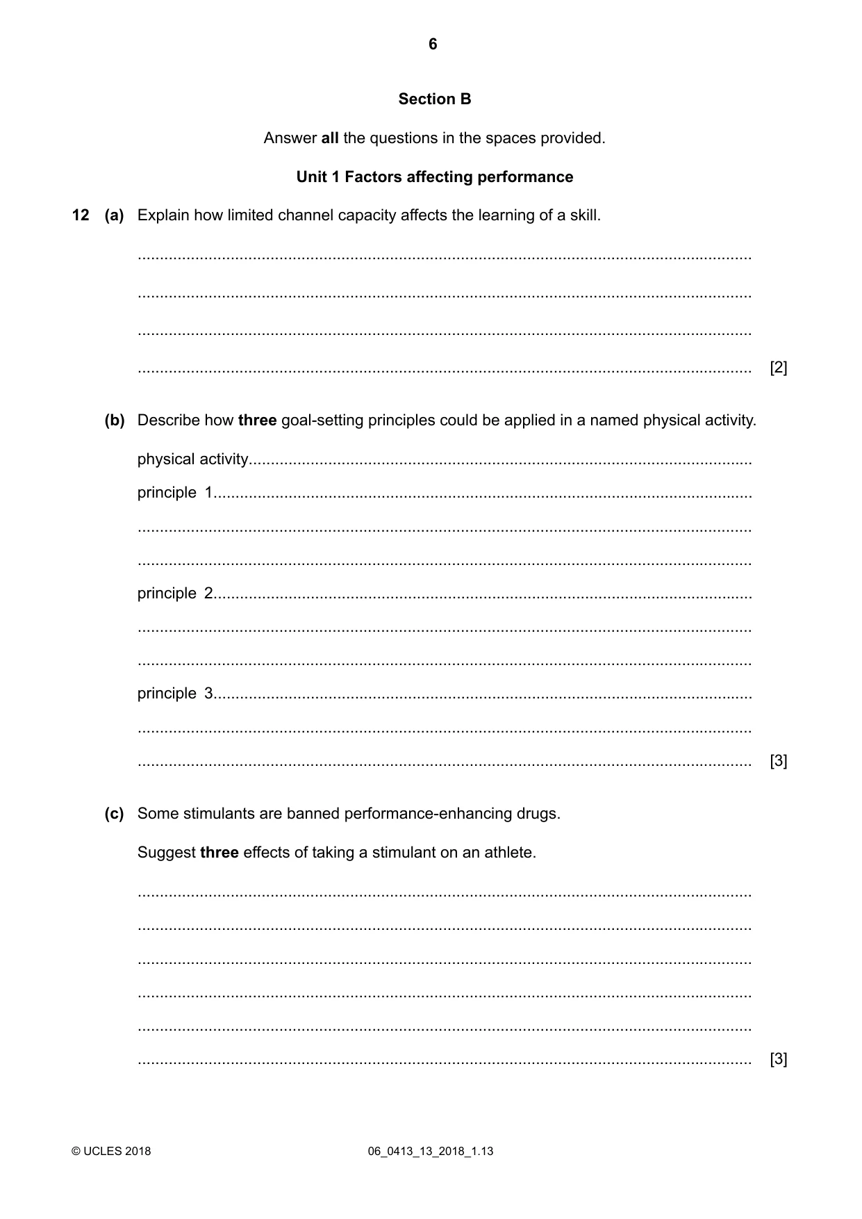 Cambridge IGCSE Physical Education 0413 2018 May/June Paper 1 · Variant 3 question paper, page 6 of 12