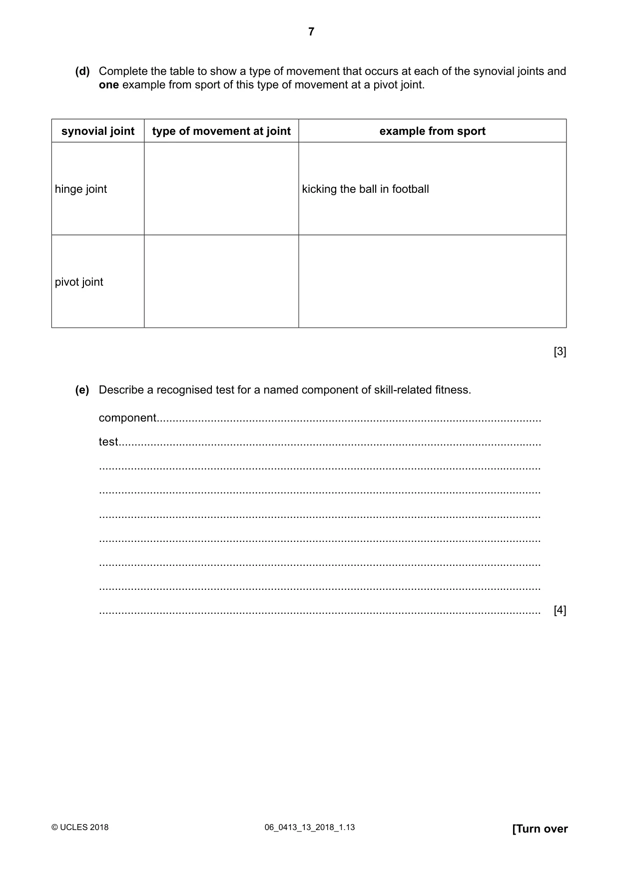 Cambridge IGCSE Physical Education 0413 2018 May/June Paper 1 · Variant 3 question paper, page 7 of 12