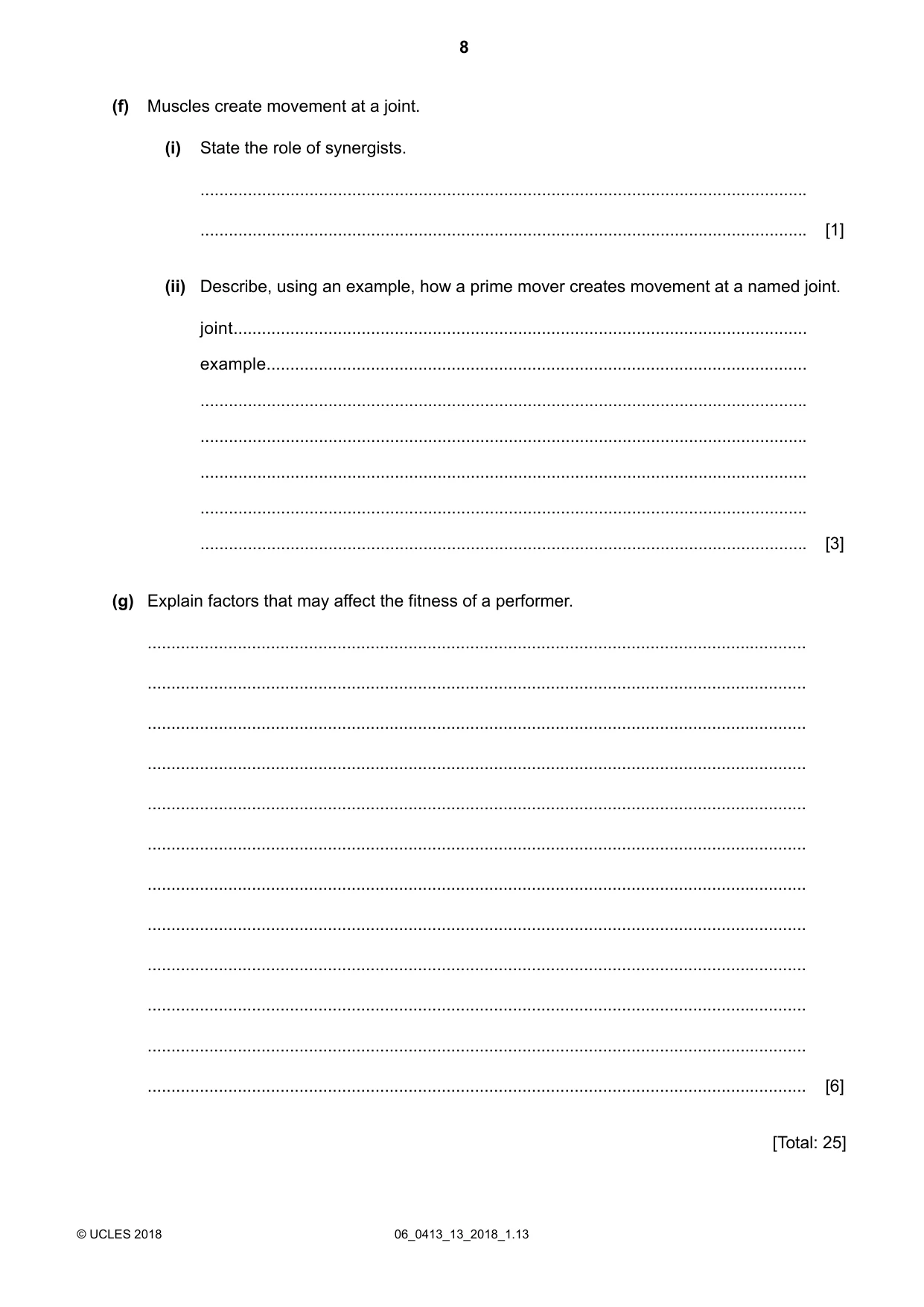 Cambridge IGCSE Physical Education 0413 2018 May/June Paper 1 · Variant 3 question paper, page 8 of 12