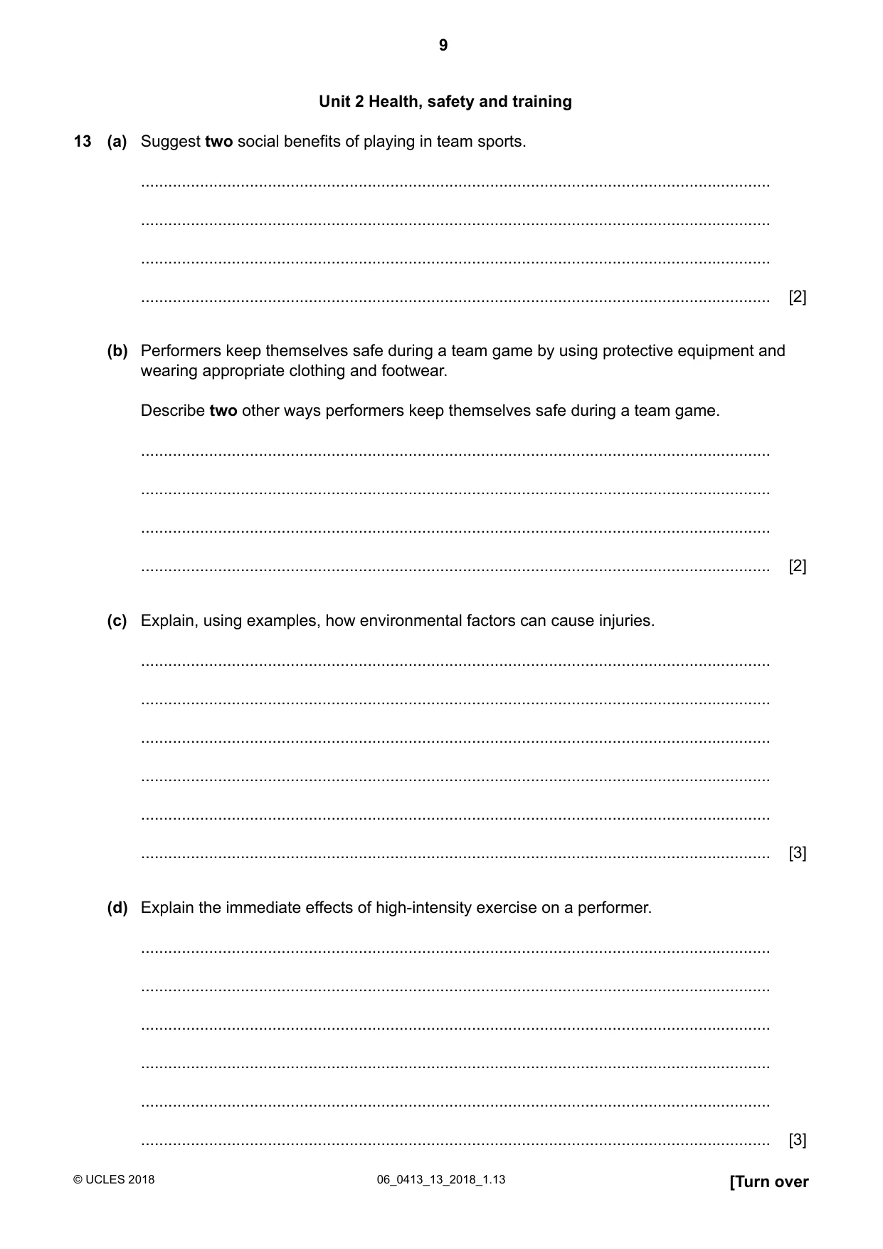 Cambridge IGCSE Physical Education 0413 2018 May/June Paper 1 · Variant 3 question paper, page 9 of 12