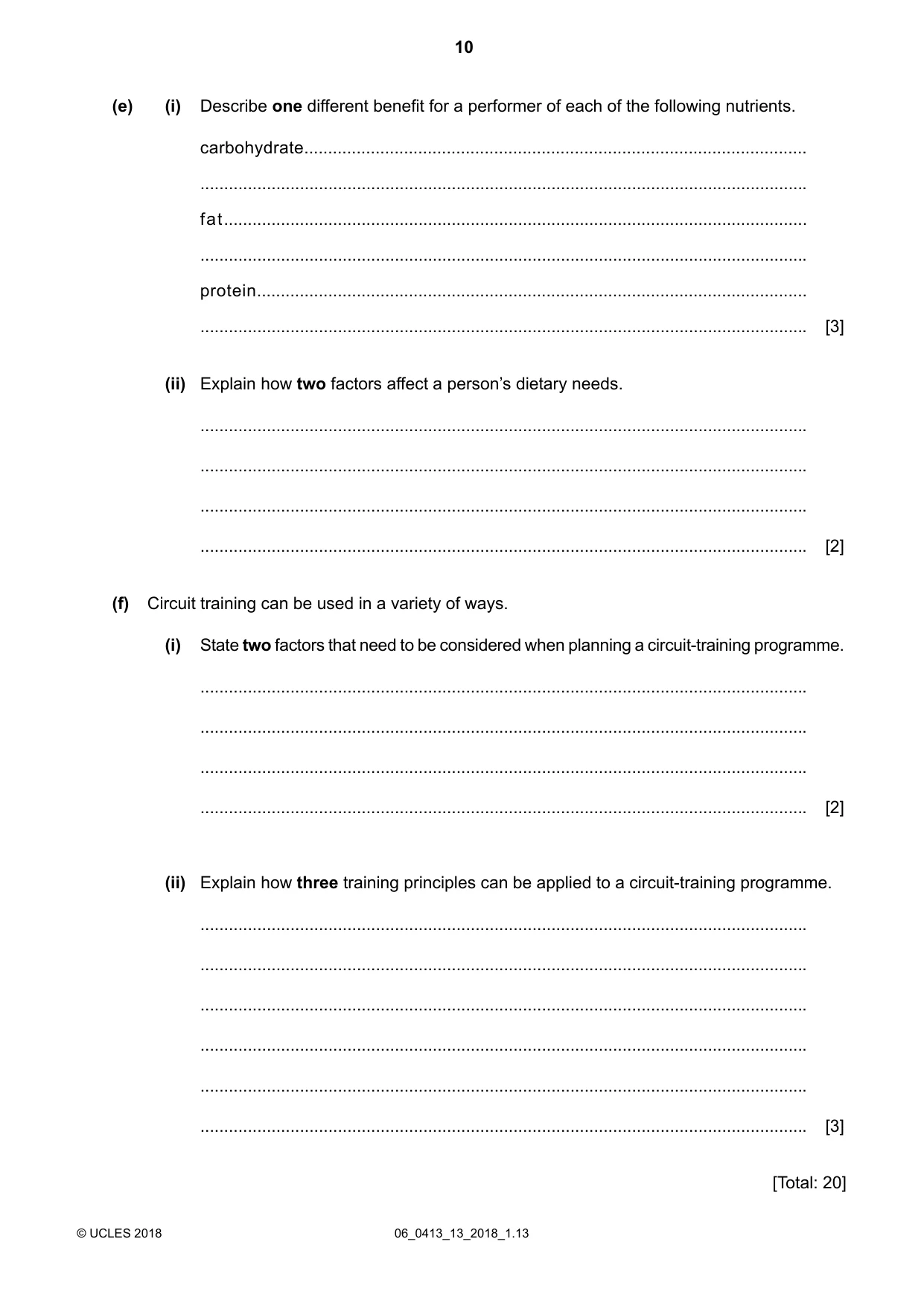 Cambridge IGCSE Physical Education 0413 2018 May/June Paper 1 · Variant 3 question paper, page 10 of 12
