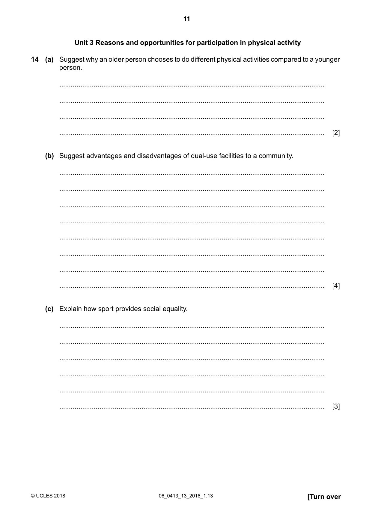 Cambridge IGCSE Physical Education 0413 2018 May/June Paper 1 · Variant 3 question paper, page 11 of 12
