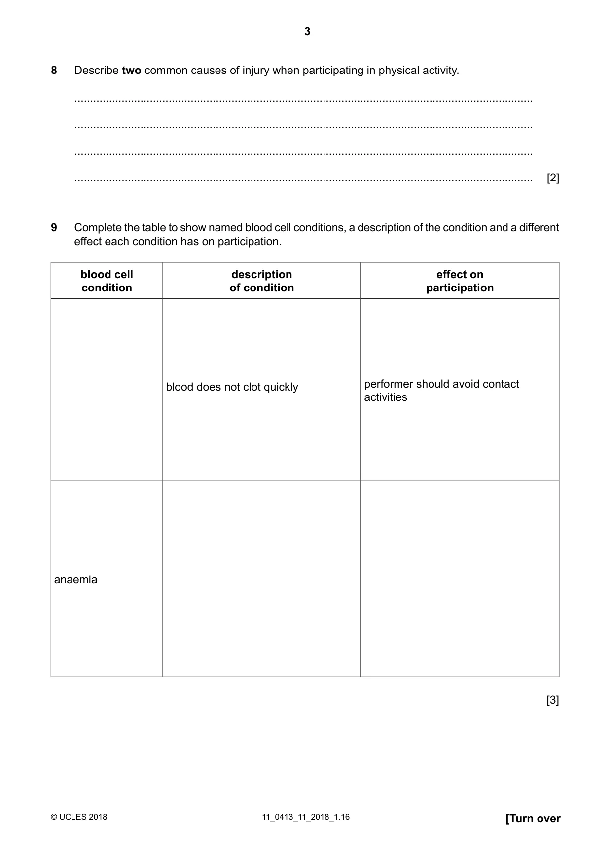 Cambridge IGCSE Physical Education 0413 2018 Oct/Nov Paper 1 · Variant 1 question paper, page 3 of 16