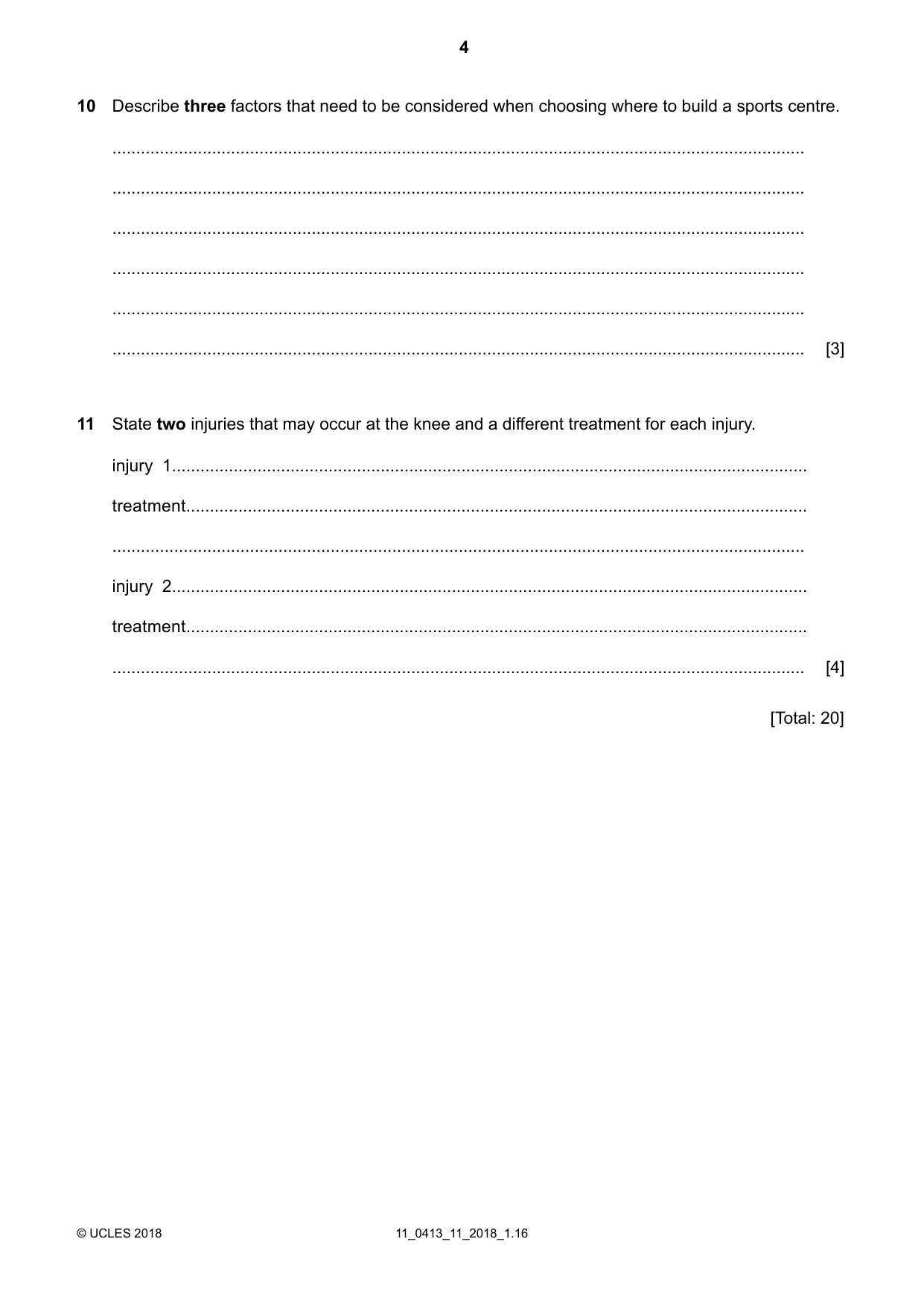 Cambridge IGCSE Physical Education 0413 2018 Oct/Nov Paper 1 · Variant 1 question paper, page 4 of 16