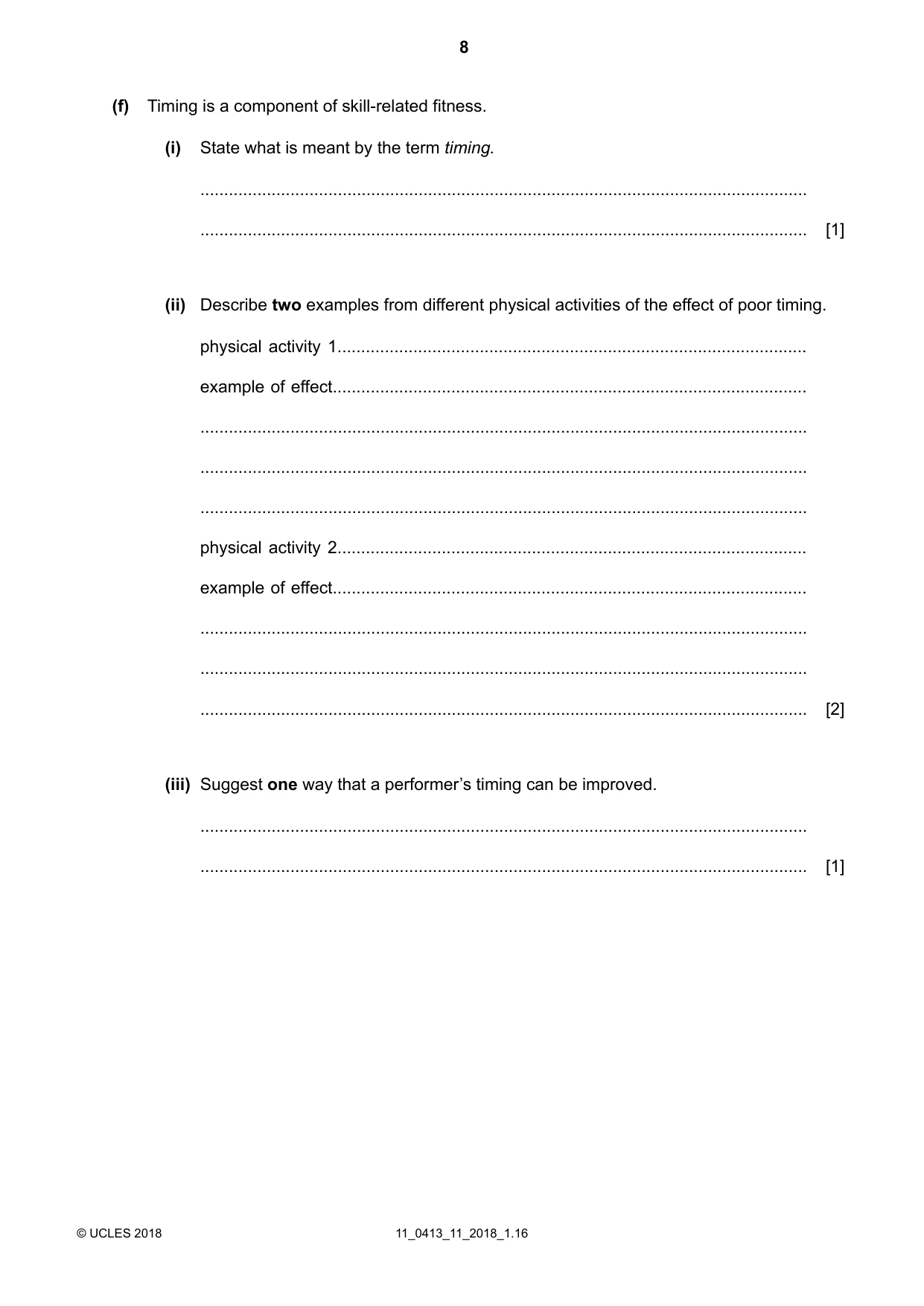 Cambridge IGCSE Physical Education 0413 2018 Oct/Nov Paper 1 · Variant 1 question paper, page 8 of 16