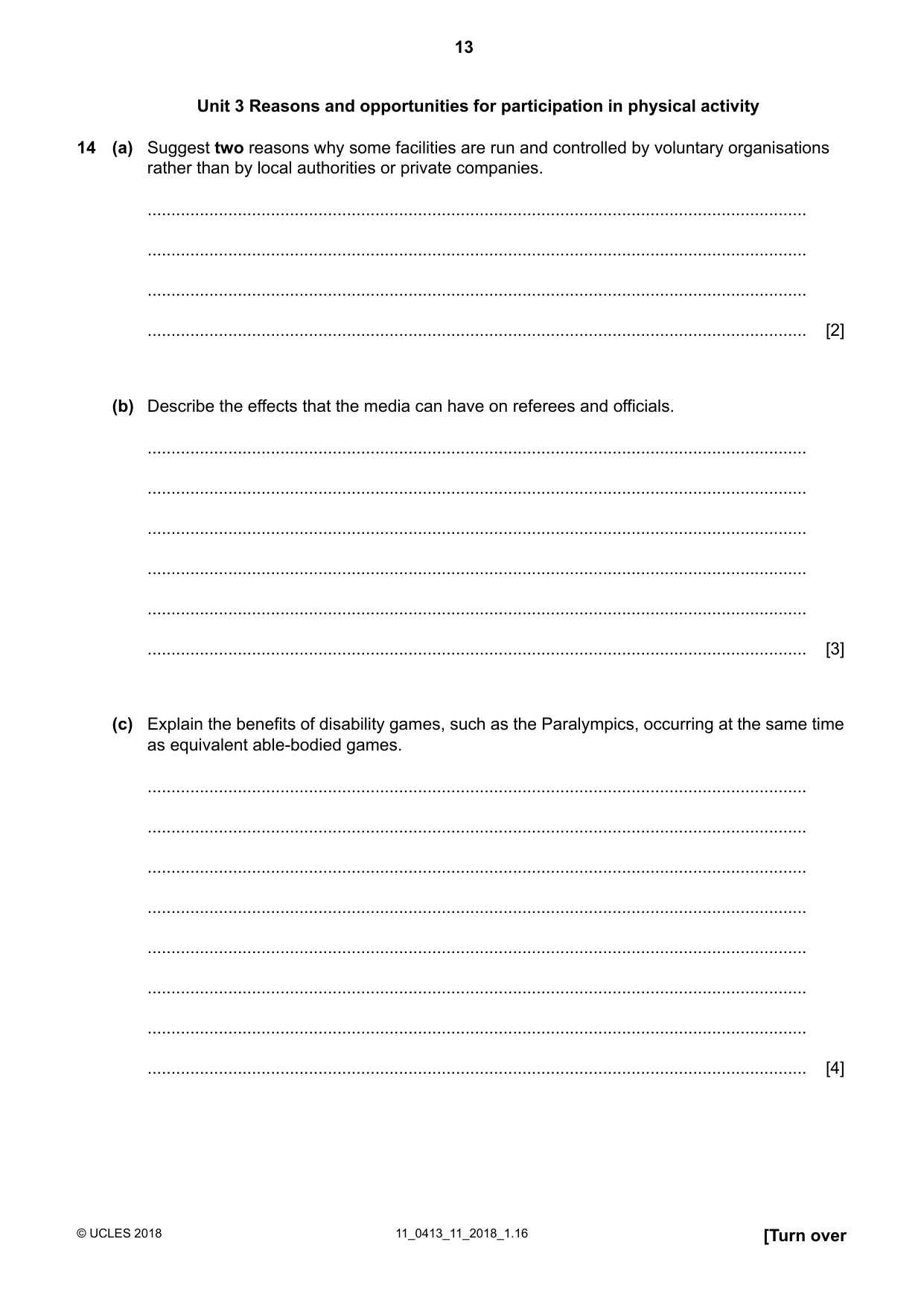 Cambridge IGCSE Physical Education 0413 2018 Oct/Nov Paper 1 · Variant 1 question paper, page 13 of 16