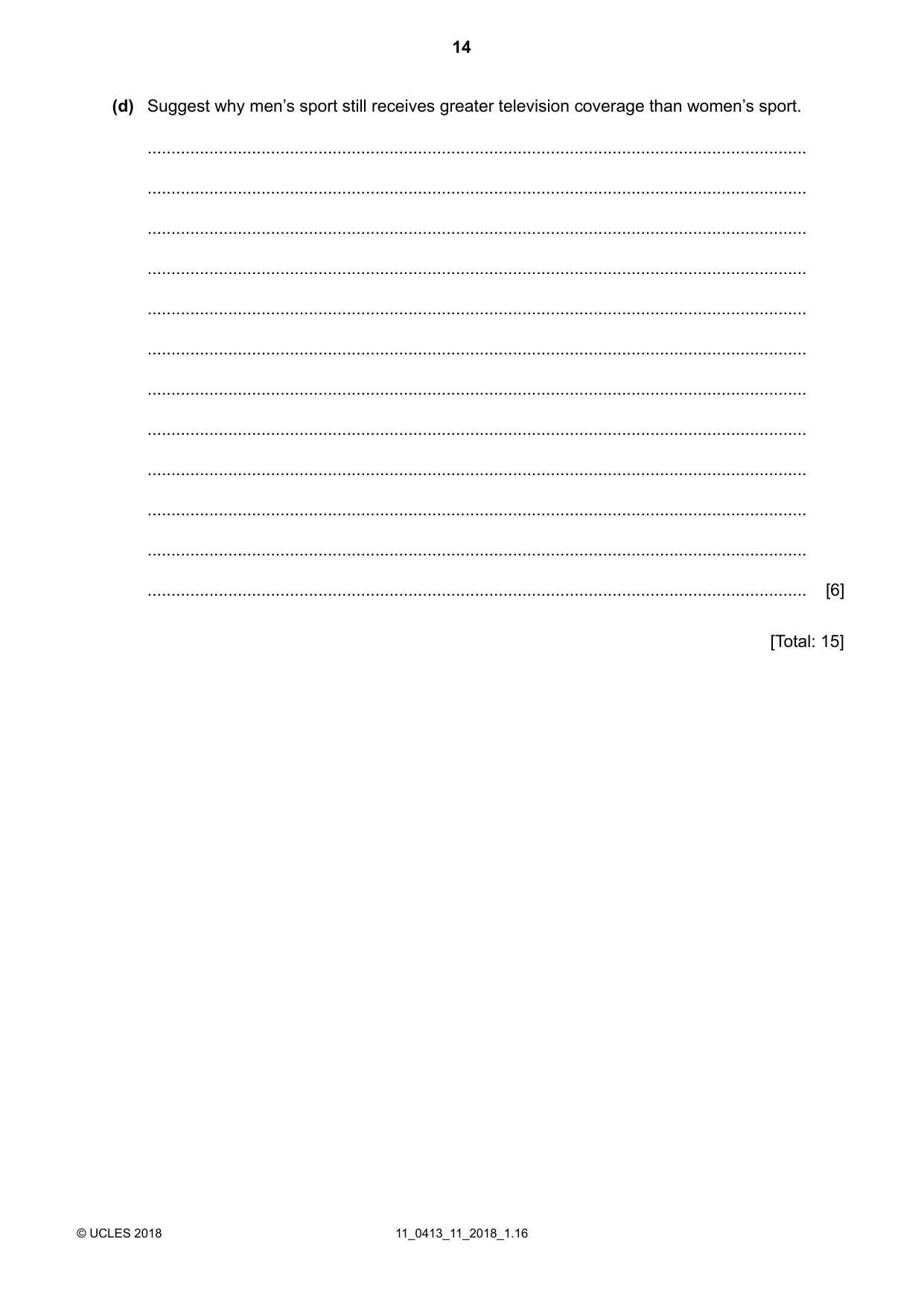 Cambridge IGCSE Physical Education 0413 2018 Oct/Nov Paper 1 · Variant 1 question paper, page 14 of 16