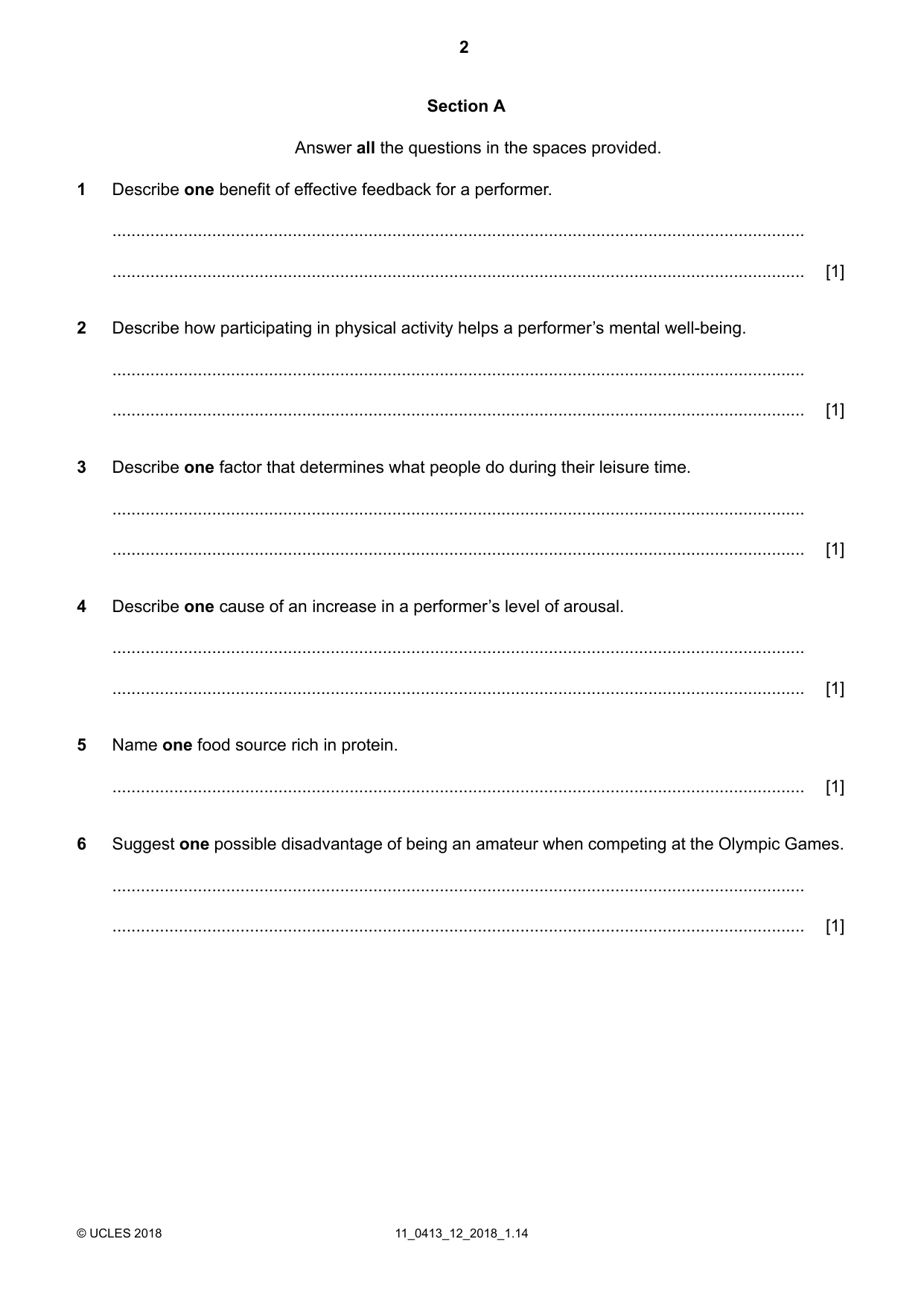 Cambridge IGCSE Physical Education 0413 2018 Oct/Nov Paper 1 · Variant 2 question paper, page 2 of 16