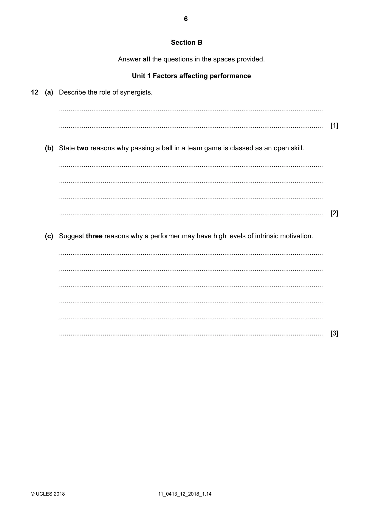 Cambridge IGCSE Physical Education 0413 2018 Oct/Nov Paper 1 · Variant 2 question paper, page 6 of 16