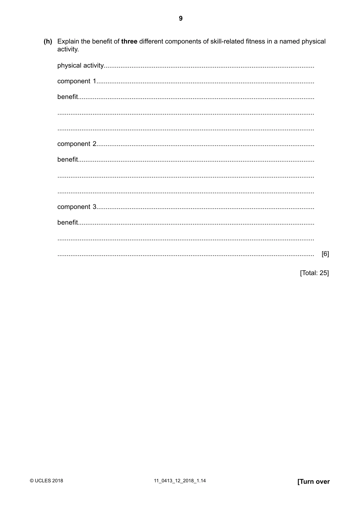 Cambridge IGCSE Physical Education 0413 2018 Oct/Nov Paper 1 · Variant 2 question paper, page 9 of 16