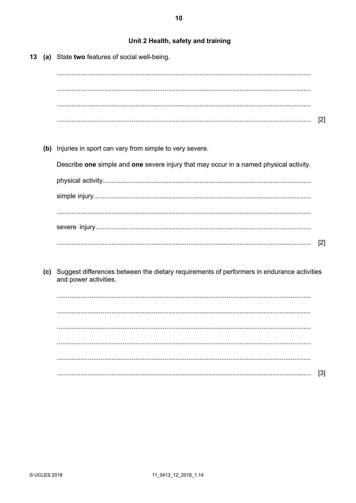 Cambridge IGCSE Physical Education 0413 2018 Oct/Nov Paper 1 · Variant 2 question paper, page 10 of 16