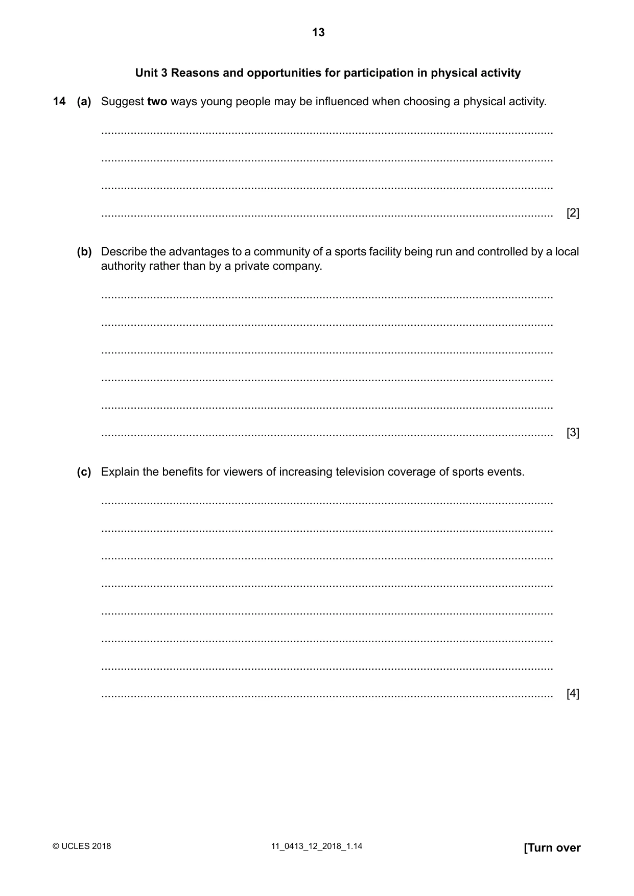 Cambridge IGCSE Physical Education 0413 2018 Oct/Nov Paper 1 · Variant 2 question paper, page 13 of 16