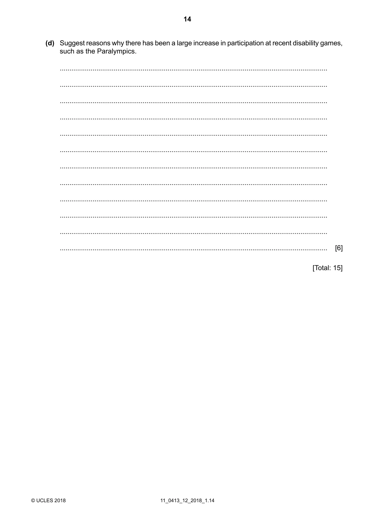 Cambridge IGCSE Physical Education 0413 2018 Oct/Nov Paper 1 · Variant 2 question paper, page 14 of 16