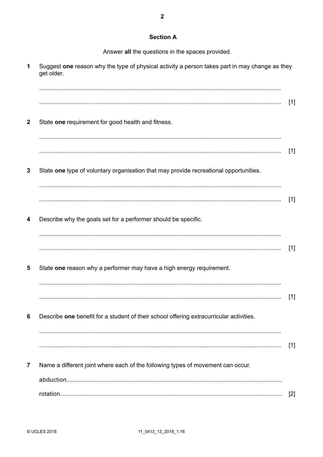 Cambridge IGCSE Physical Education 0413 2018 Oct/Nov Paper 1 · Variant 3 question paper, page 2 of 12