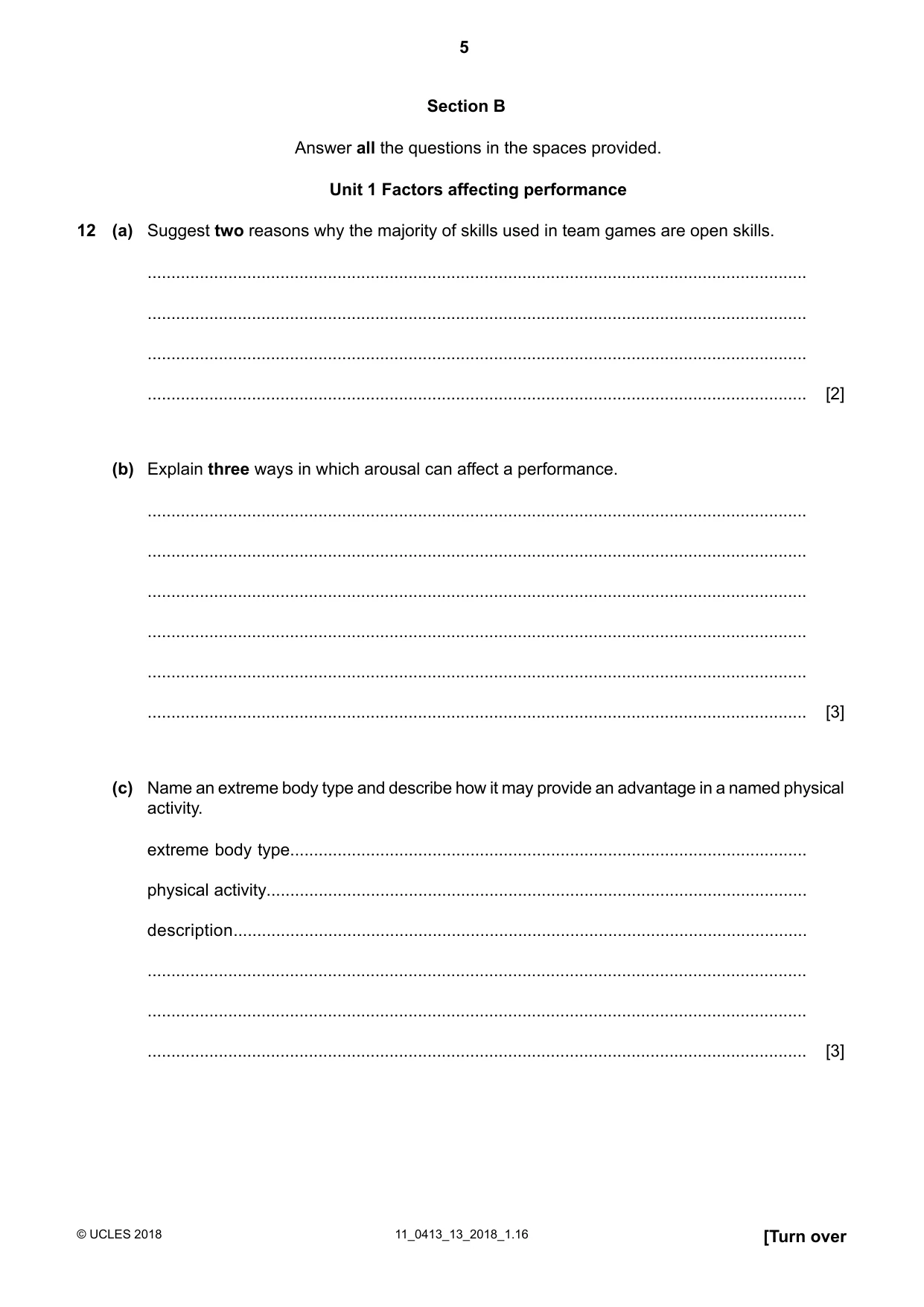 Cambridge IGCSE Physical Education 0413 2018 Oct/Nov Paper 1 · Variant 3 question paper, page 5 of 12