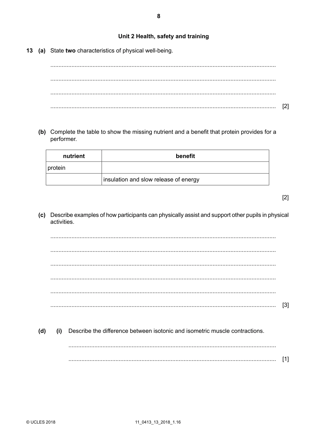 Cambridge IGCSE Physical Education 0413 2018 Oct/Nov Paper 1 · Variant 3 question paper, page 8 of 12