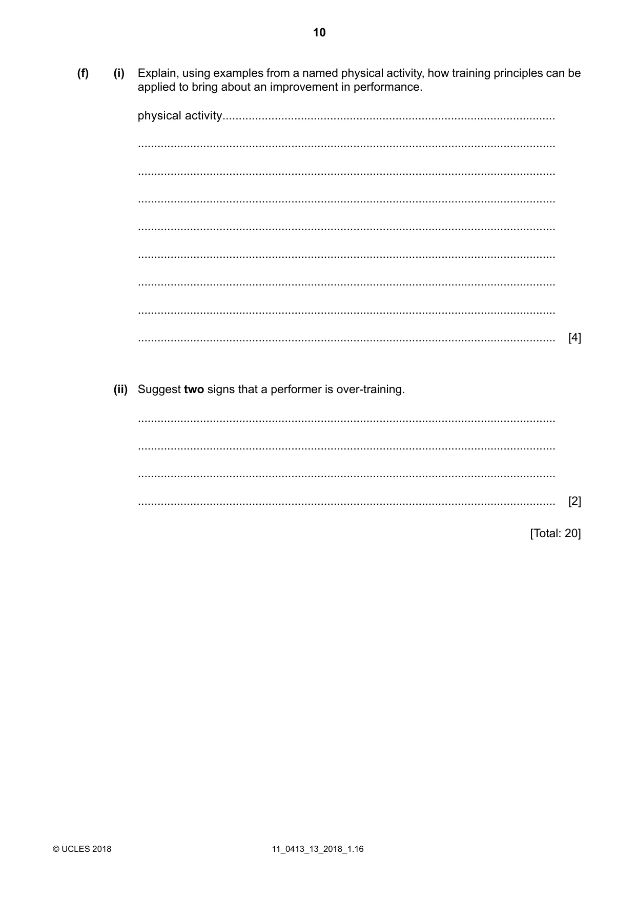 Cambridge IGCSE Physical Education 0413 2018 Oct/Nov Paper 1 · Variant 3 question paper, page 10 of 12
