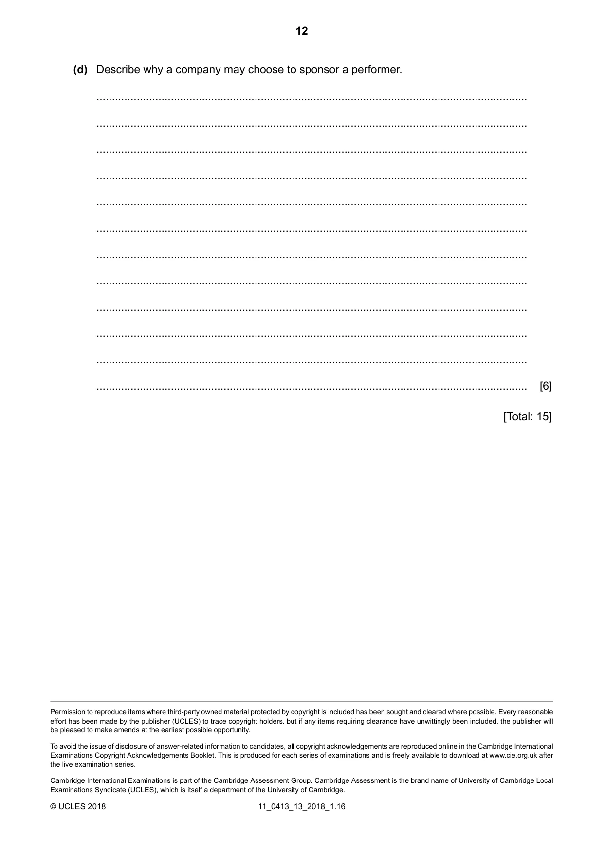Cambridge IGCSE Physical Education 0413 2018 Oct/Nov Paper 1 · Variant 3 question paper, page 12 of 12