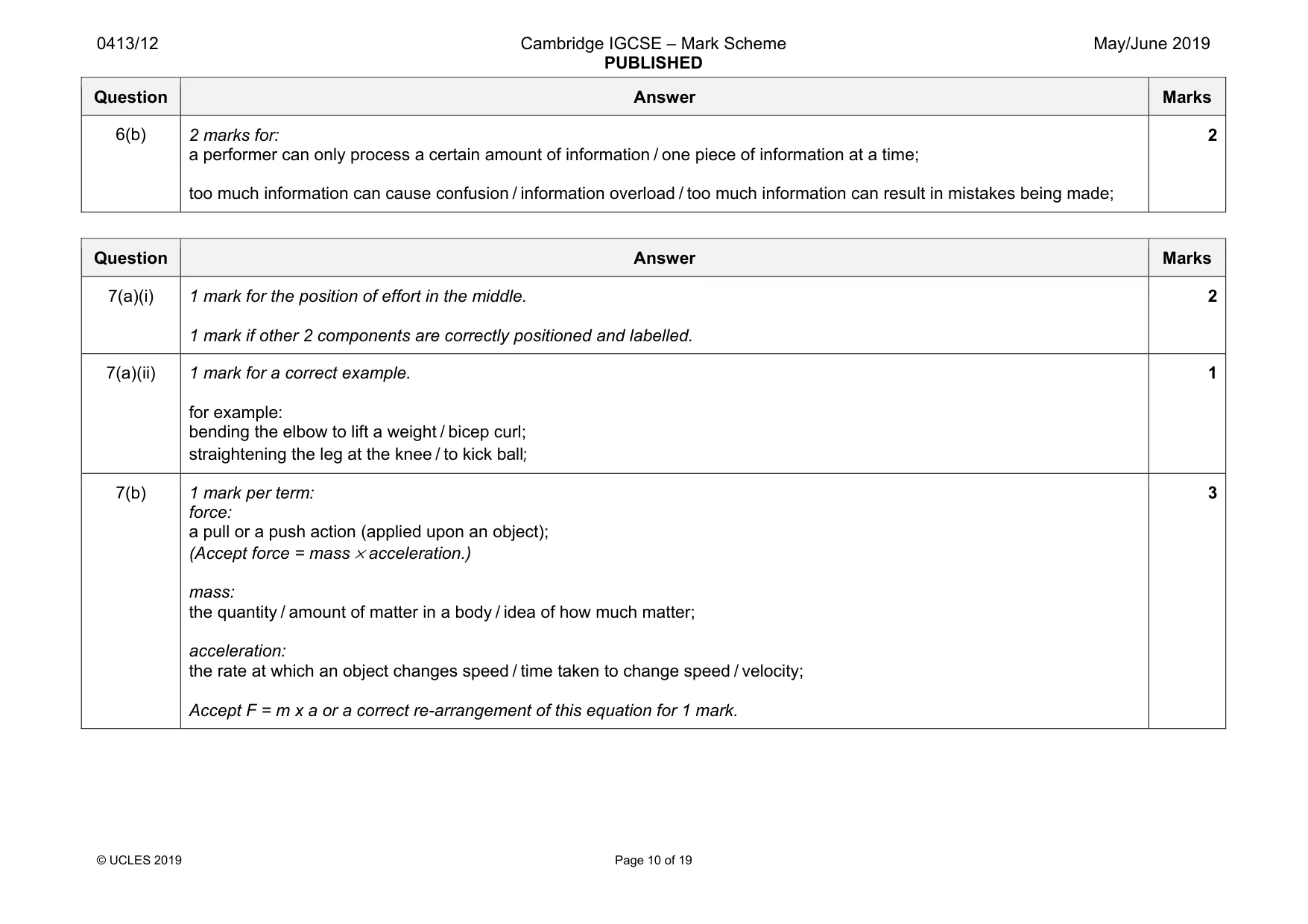 Mark scheme, page 10 of 19