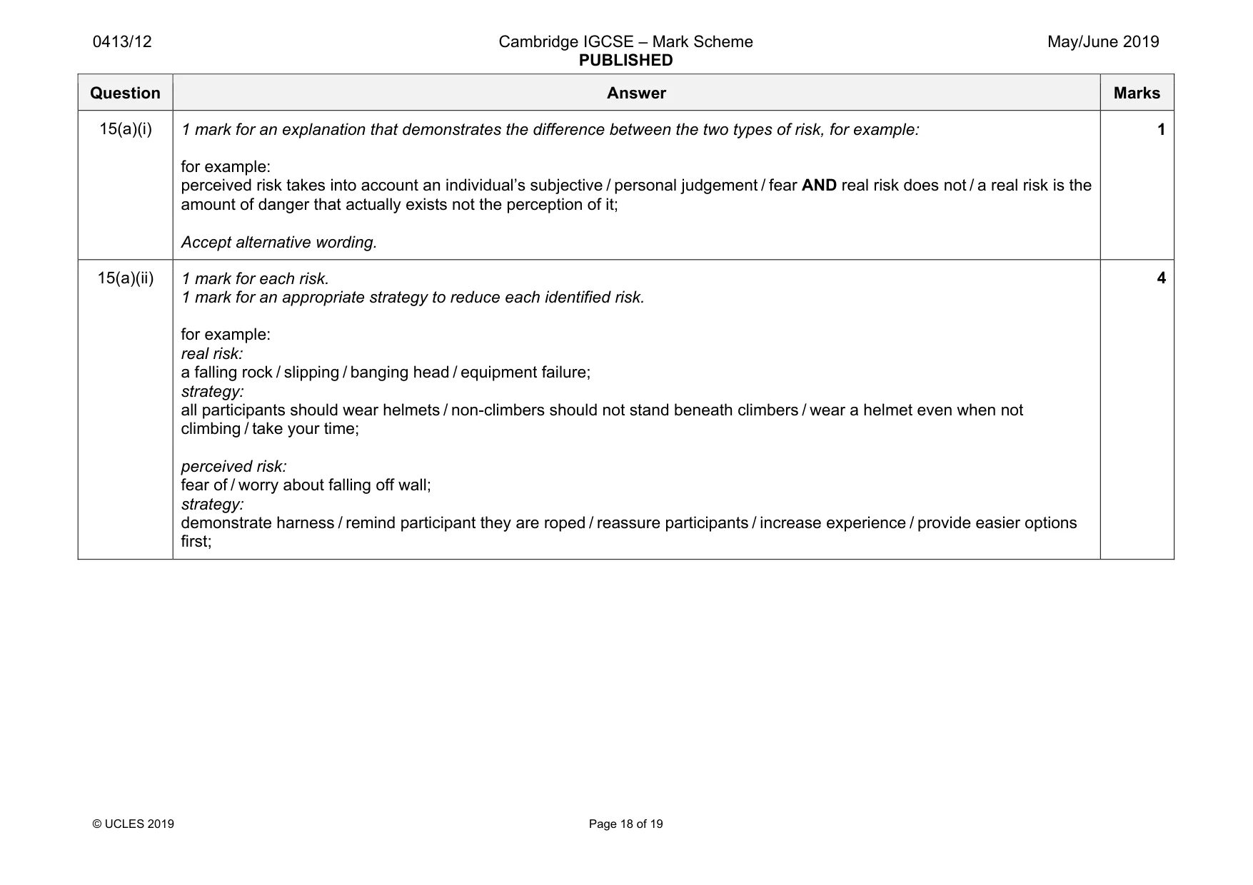 Mark scheme, page 18 of 19